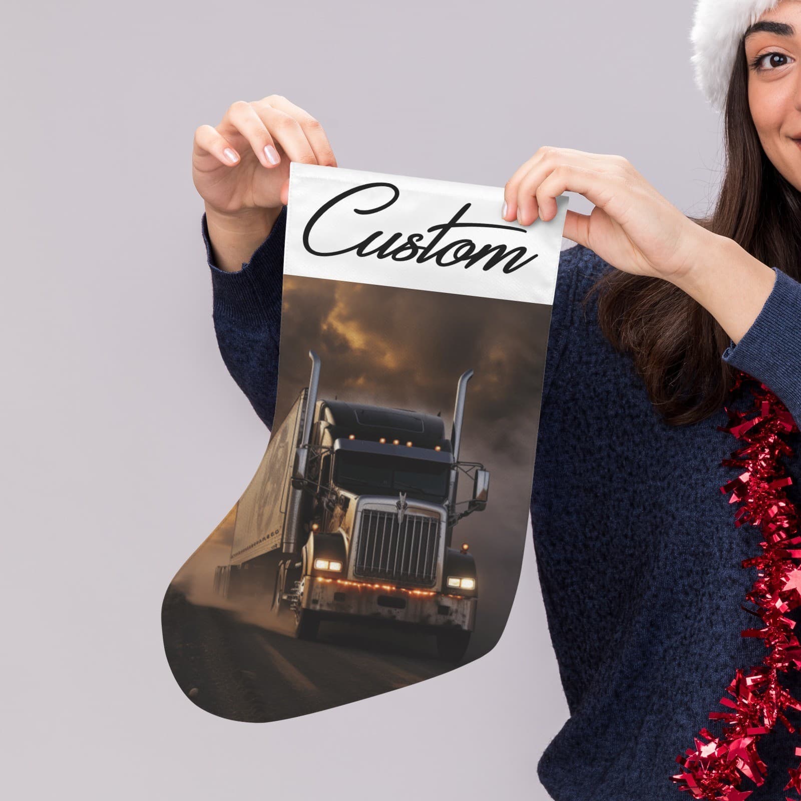 Truck Driver Gift Semi Truck Christmas Stocking Holiday Home Decor Gift for Him - Thumbnail 2