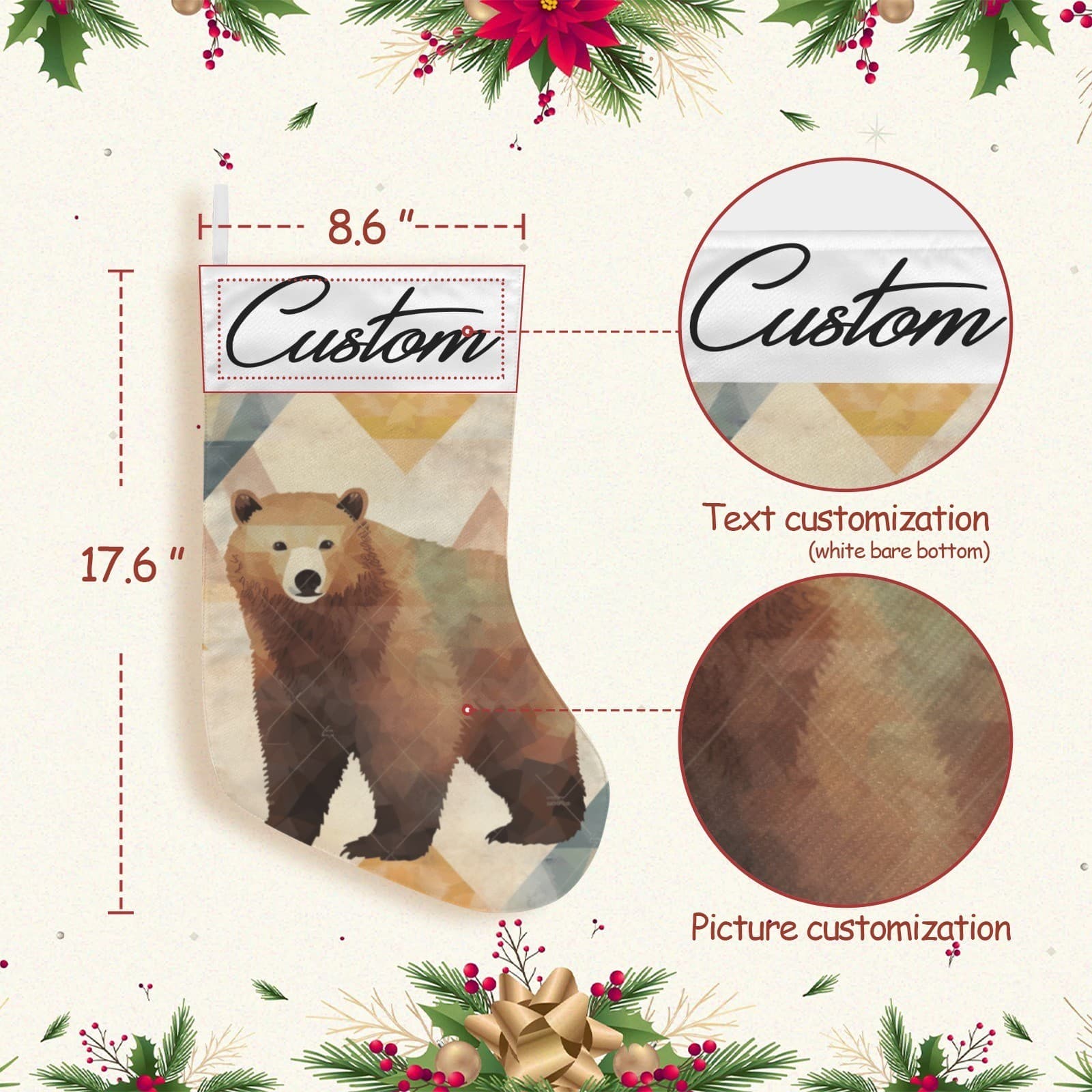 Geometric Bear Christmas Stocking Rustic Cabin Decor Custom Holiday Gift - Thumbnail 4