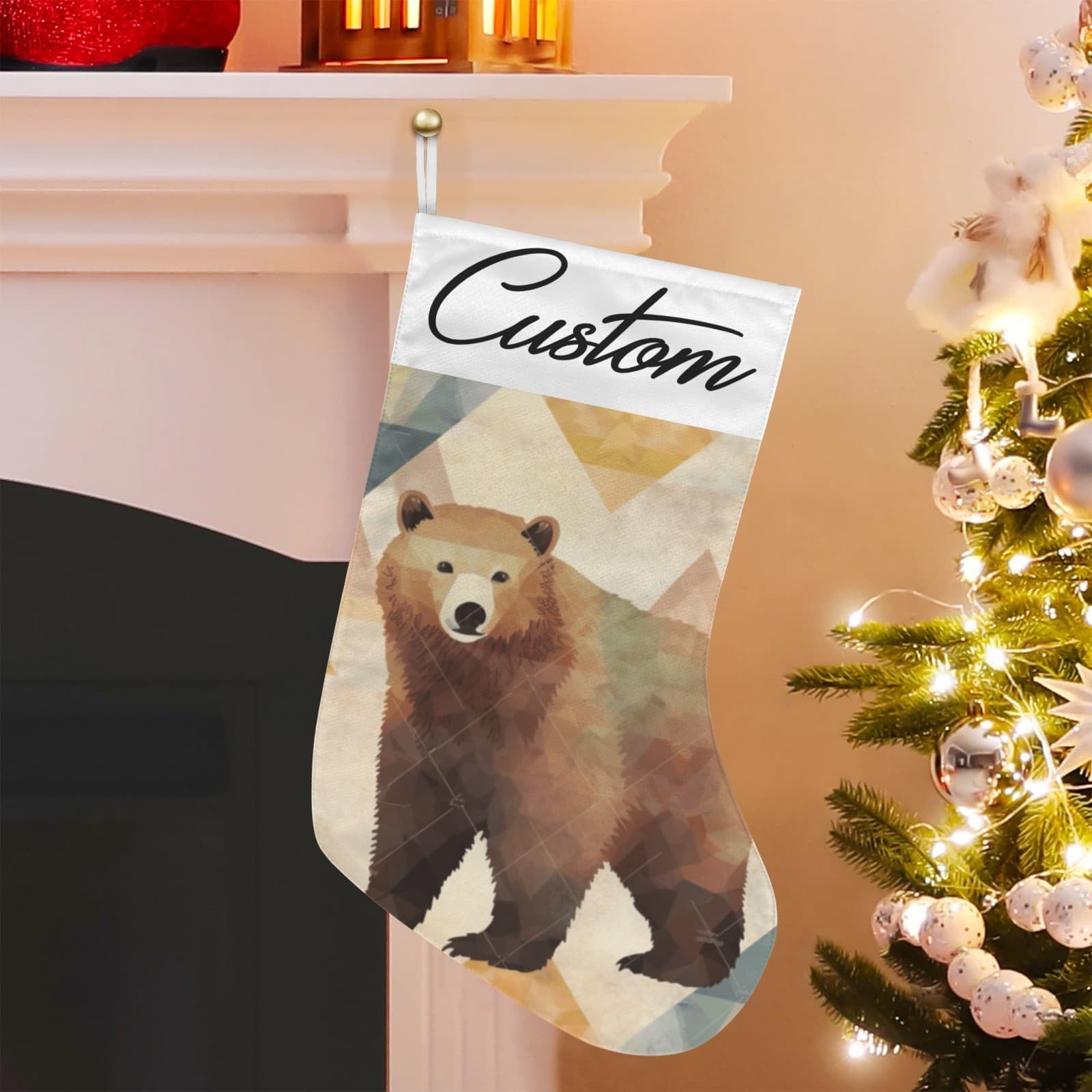 Geometric Bear Christmas Stocking Rustic Cabin Decor Custom Holiday Gift - Thumbnail 5