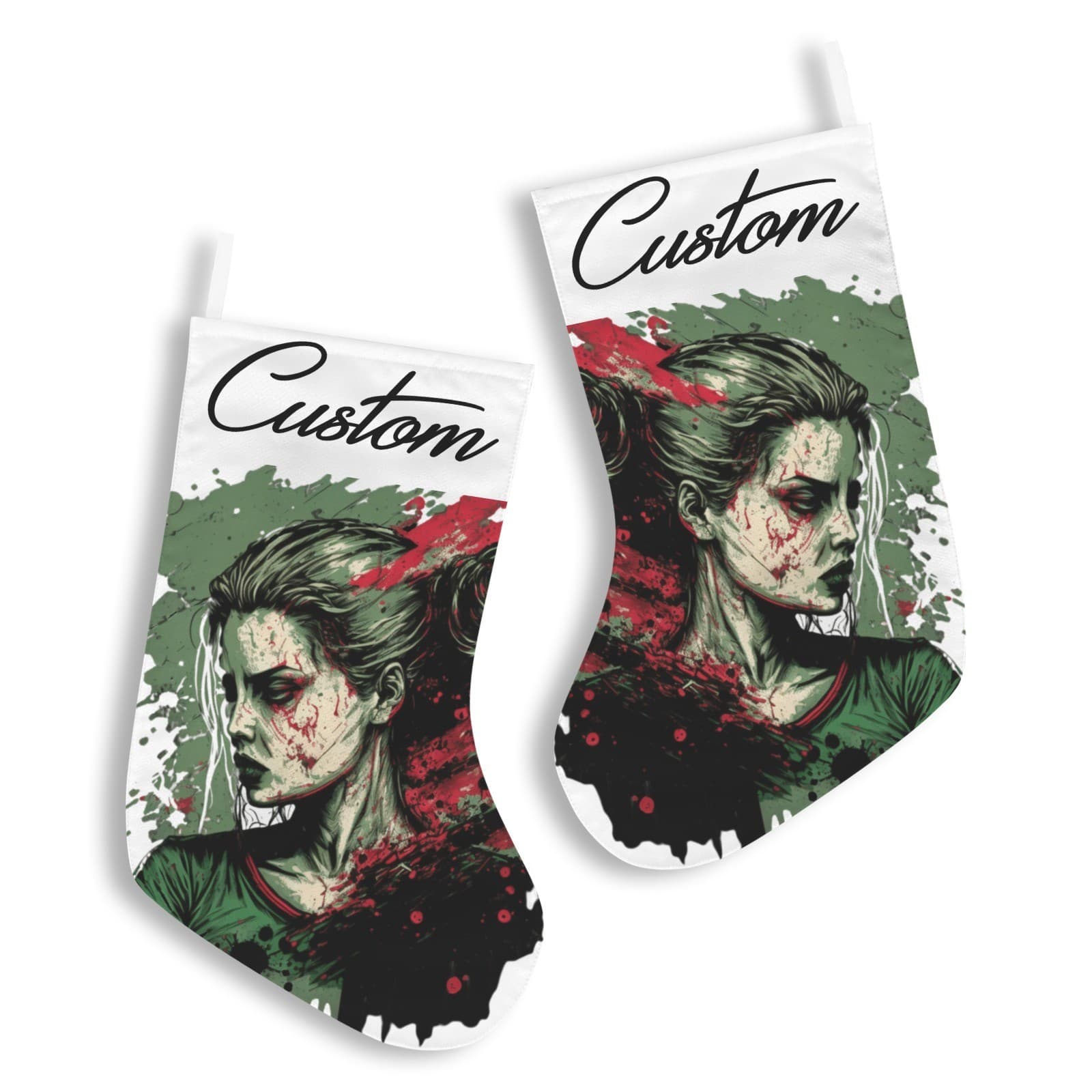 Custom Horror Woman Christmas Stocking • Dark Zombie Art • Personalized Name • - Thumbnail 5
