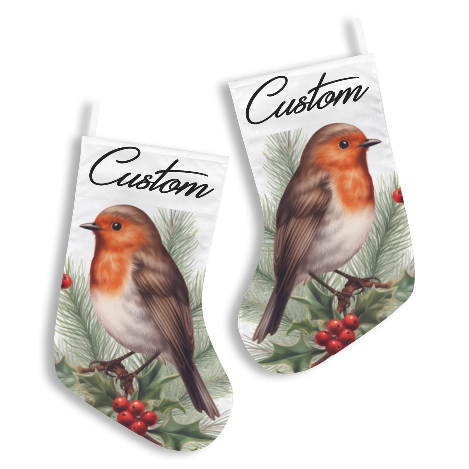 Custom Christmas Robin Stocking – Holiday Bird Decor, Personalized Xmas Gift - Thumbnail 5