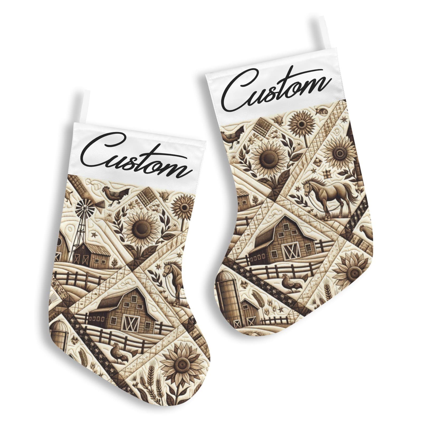Rustic Quilt Look Polyester Christmas Stocking Personalized Name Holiday Gift - Thumbnail 2
