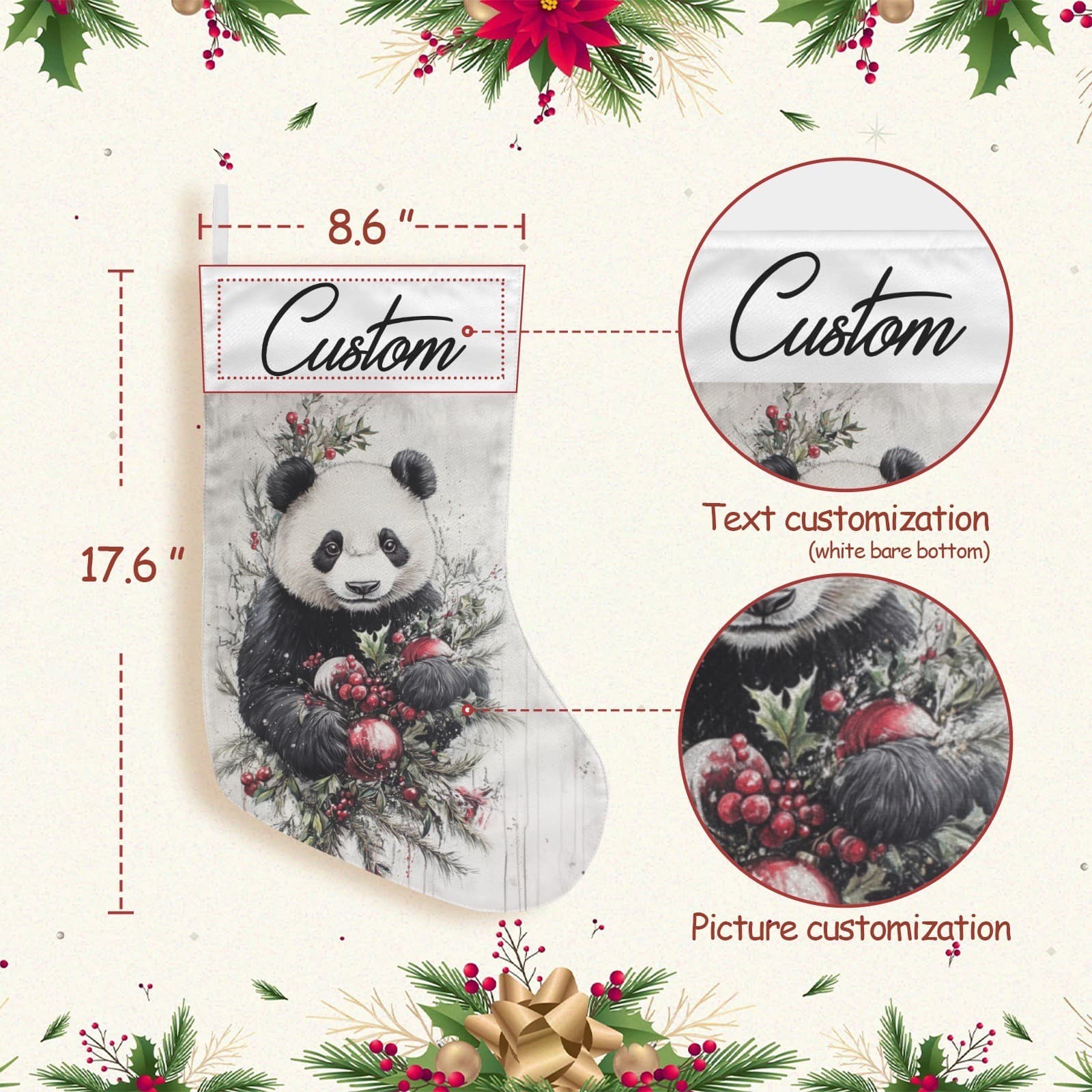 Panda Bear Christmas Stocking Gift for Her Him Kids Teens Holiday Home Decor - Thumbnail 5