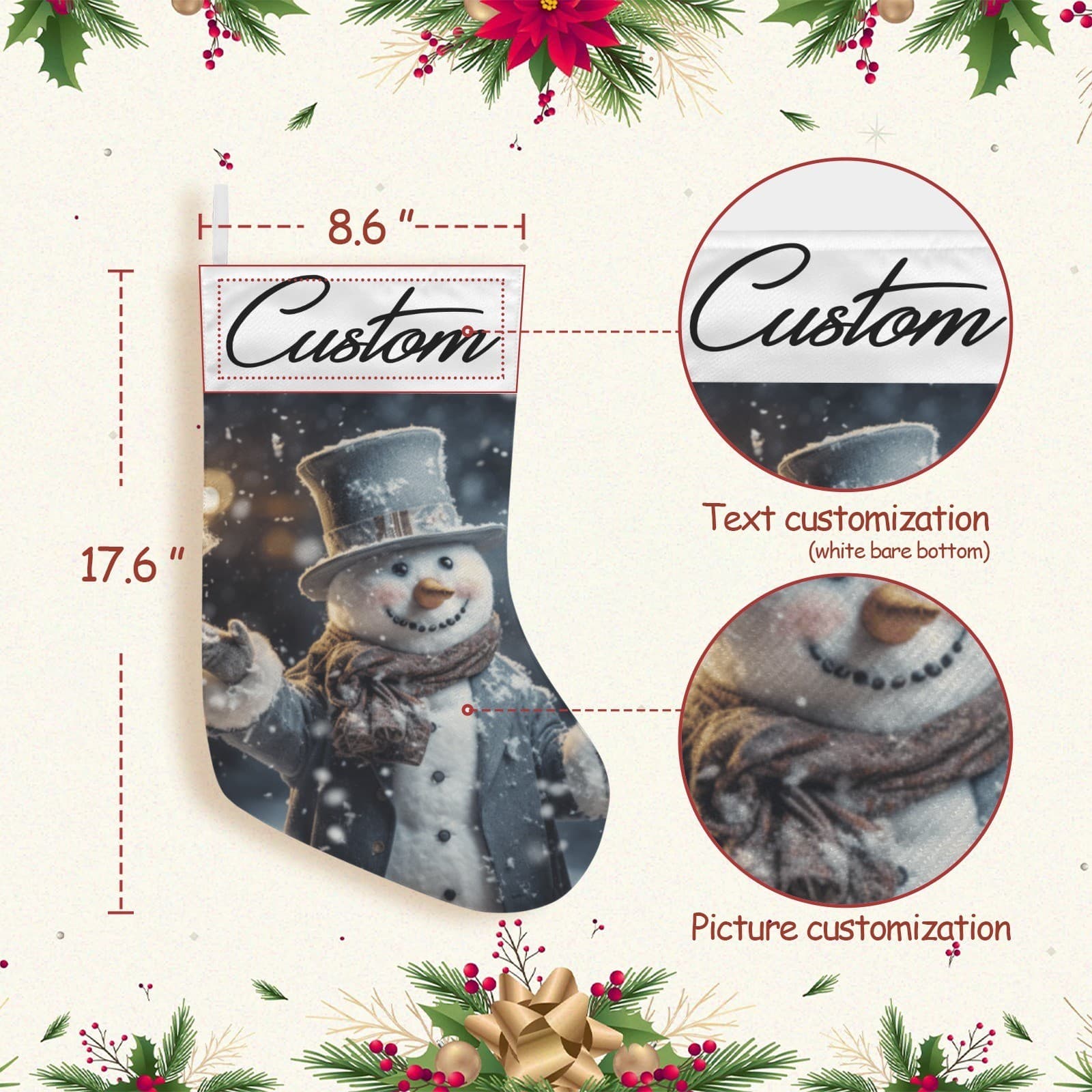 Custom Snowman Christmas Stocking • Vintage Snowman Decor • Personalized Holiday - Thumbnail 4