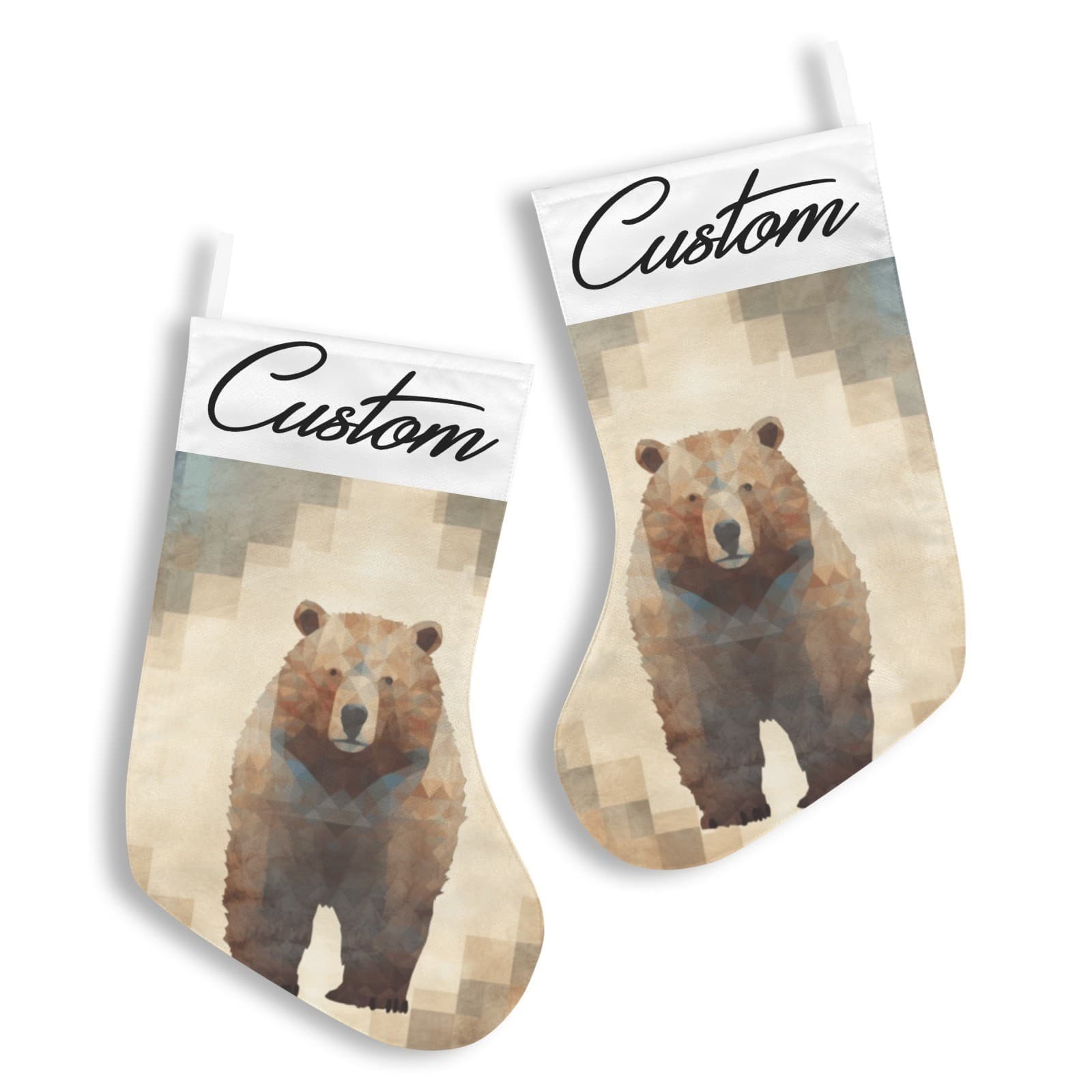 Custom Bear Christmas Stocking Rustic Cabin Decor – Personalized Name Geometric - Thumbnail 3