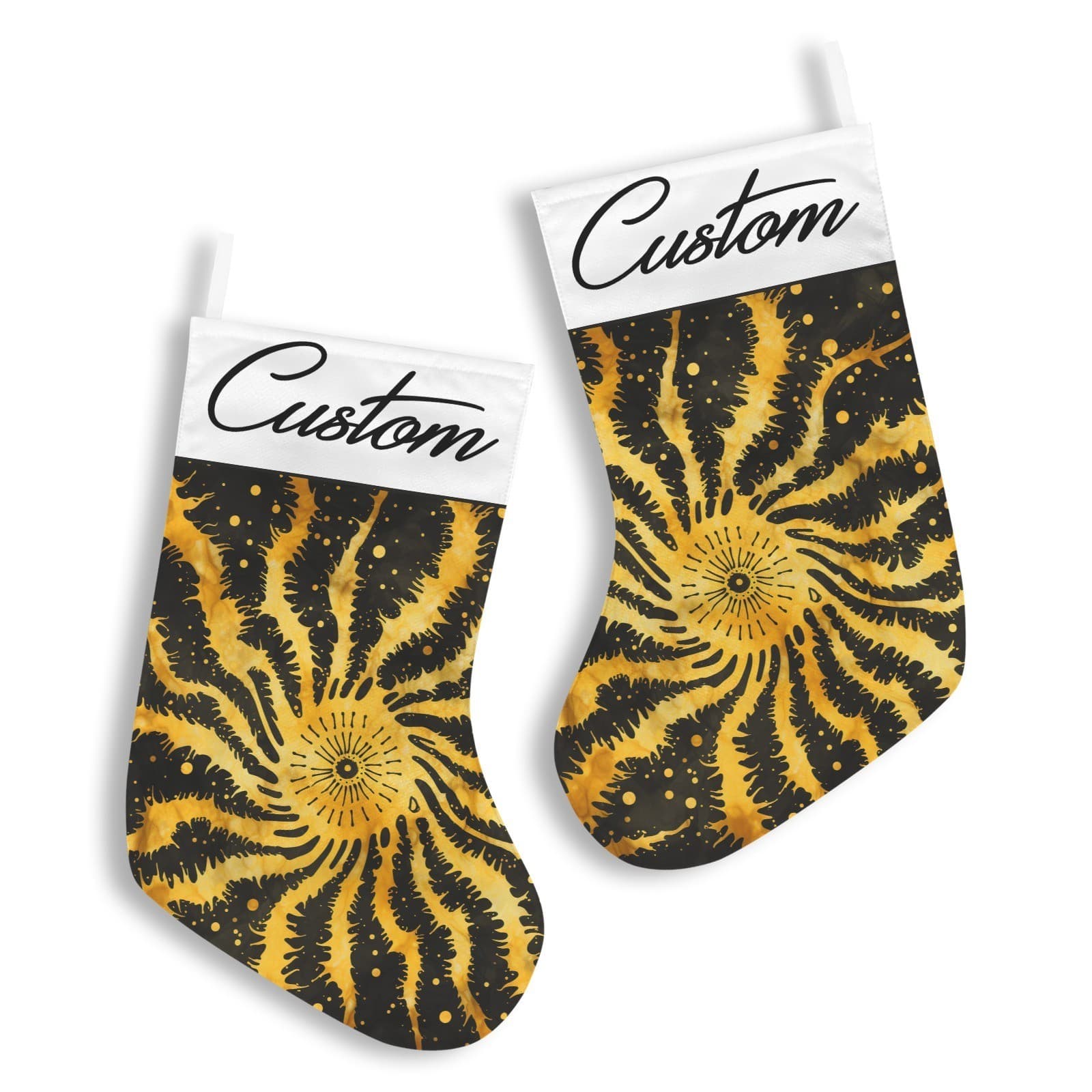 Custom Black Gold Tie Dye Christmas Stocking • Personalized Name • Boho Holiday - Thumbnail 2