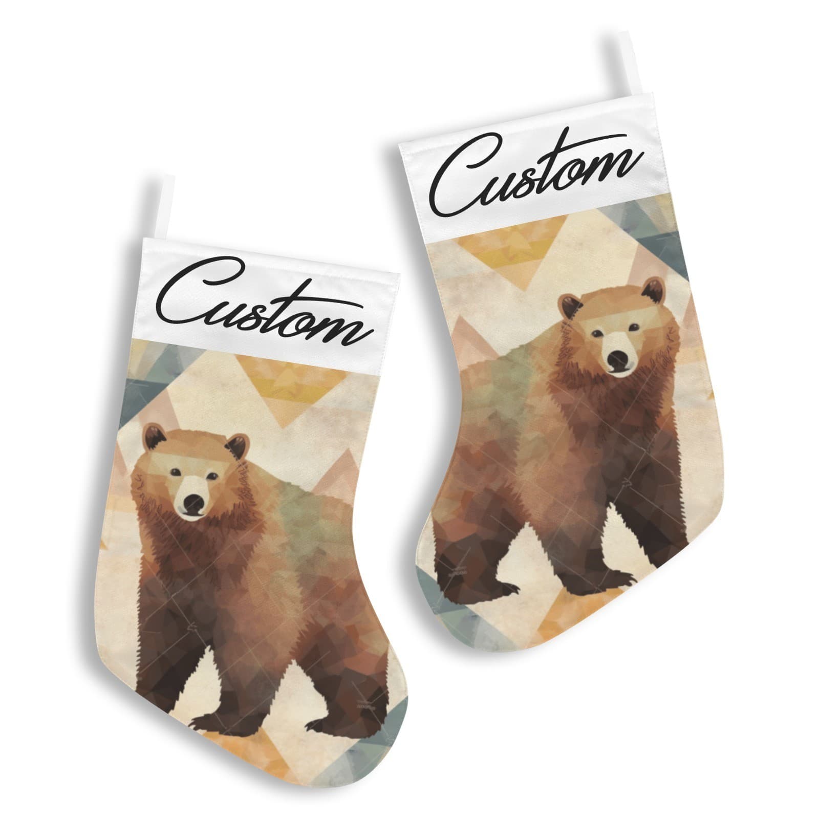 Geometric Bear Christmas Stocking Rustic Cabin Decor Custom Holiday Gift - Thumbnail 2