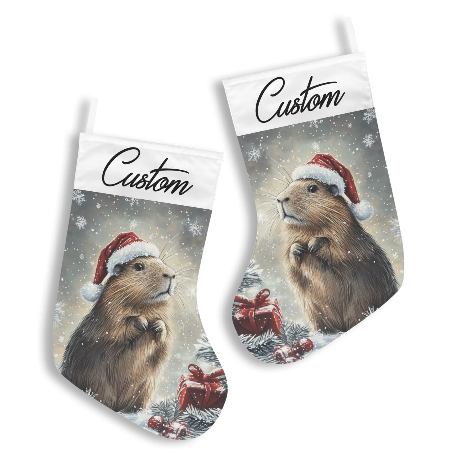 Custom Capybara Christmas Stocking Cute Holiday Gift Personalized Name Winter - Thumbnail 2