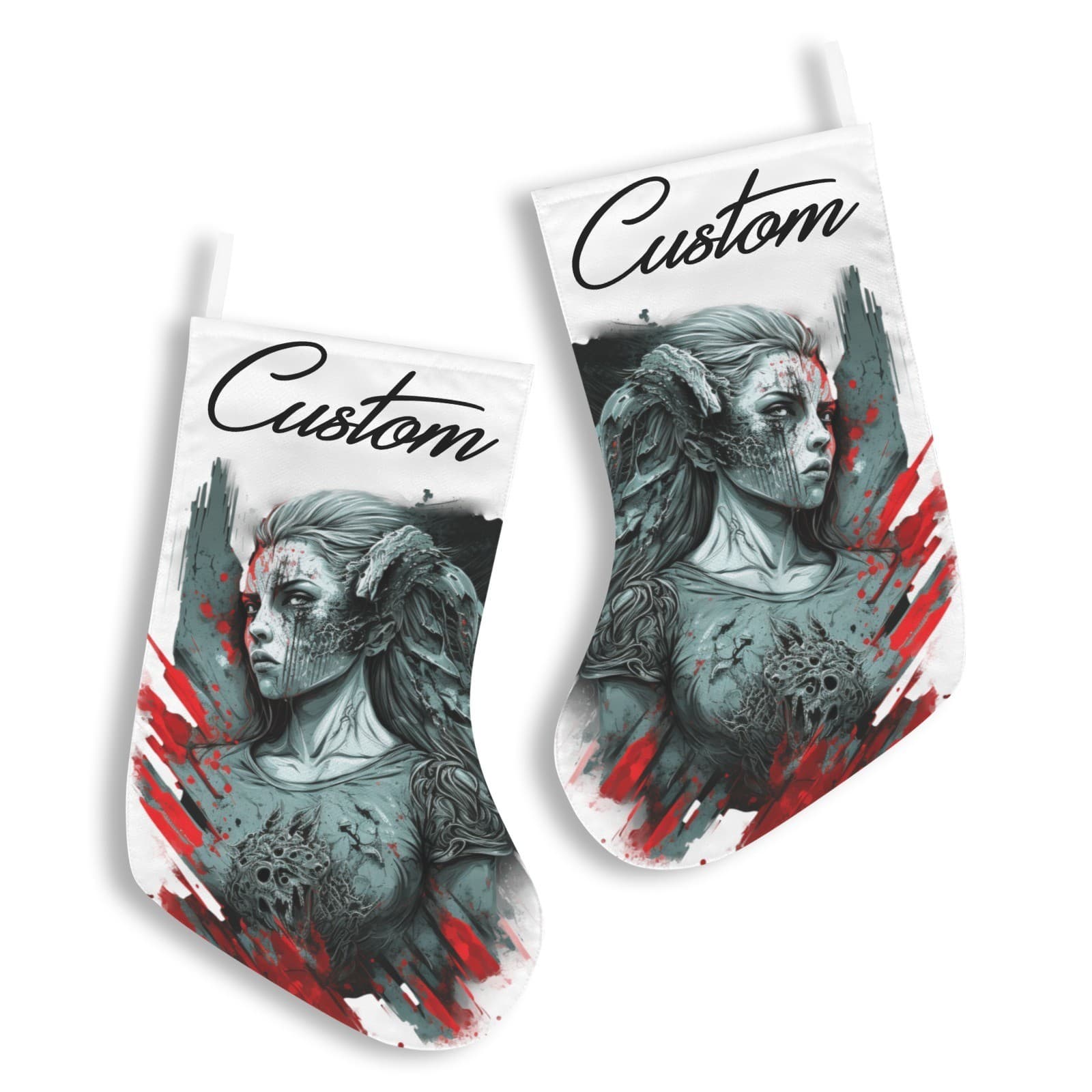 Custom Gothic Woman Christmas Stocking • Dark Fantasy Horror Art • Personalized - Thumbnail 3