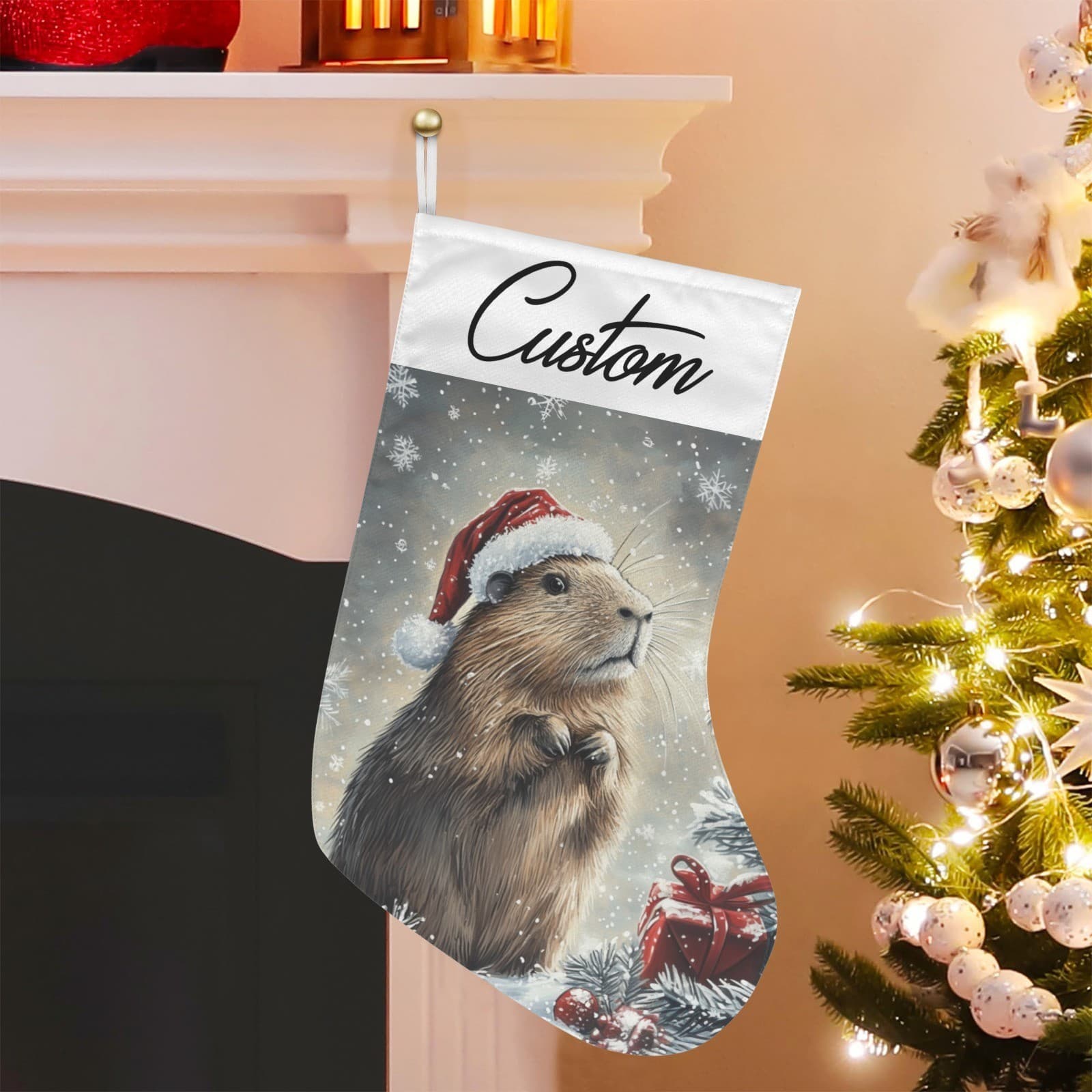 Custom Capybara Christmas Stocking Cute Holiday Gift Personalized Name Winter - Thumbnail 4