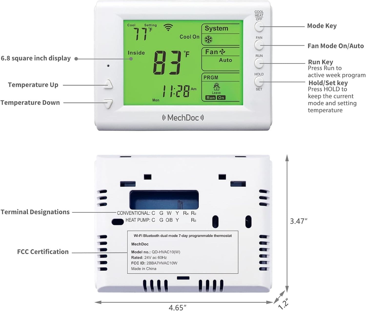 Mechdoc QD HVAC10(W) Programmable Thermostat - Thumbnail 4