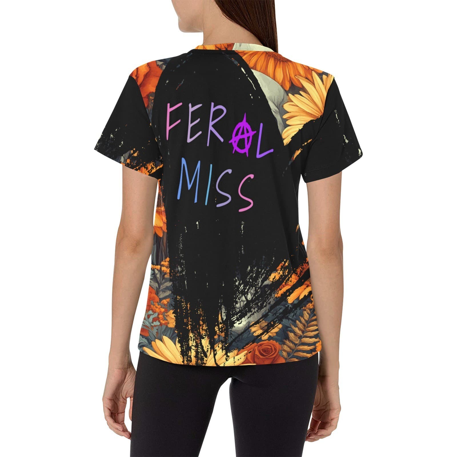 Feral Miss Skull & Flower Tee – Gothic Fall Shirt XS–4XL | Printed in USA - Thumbnail 4