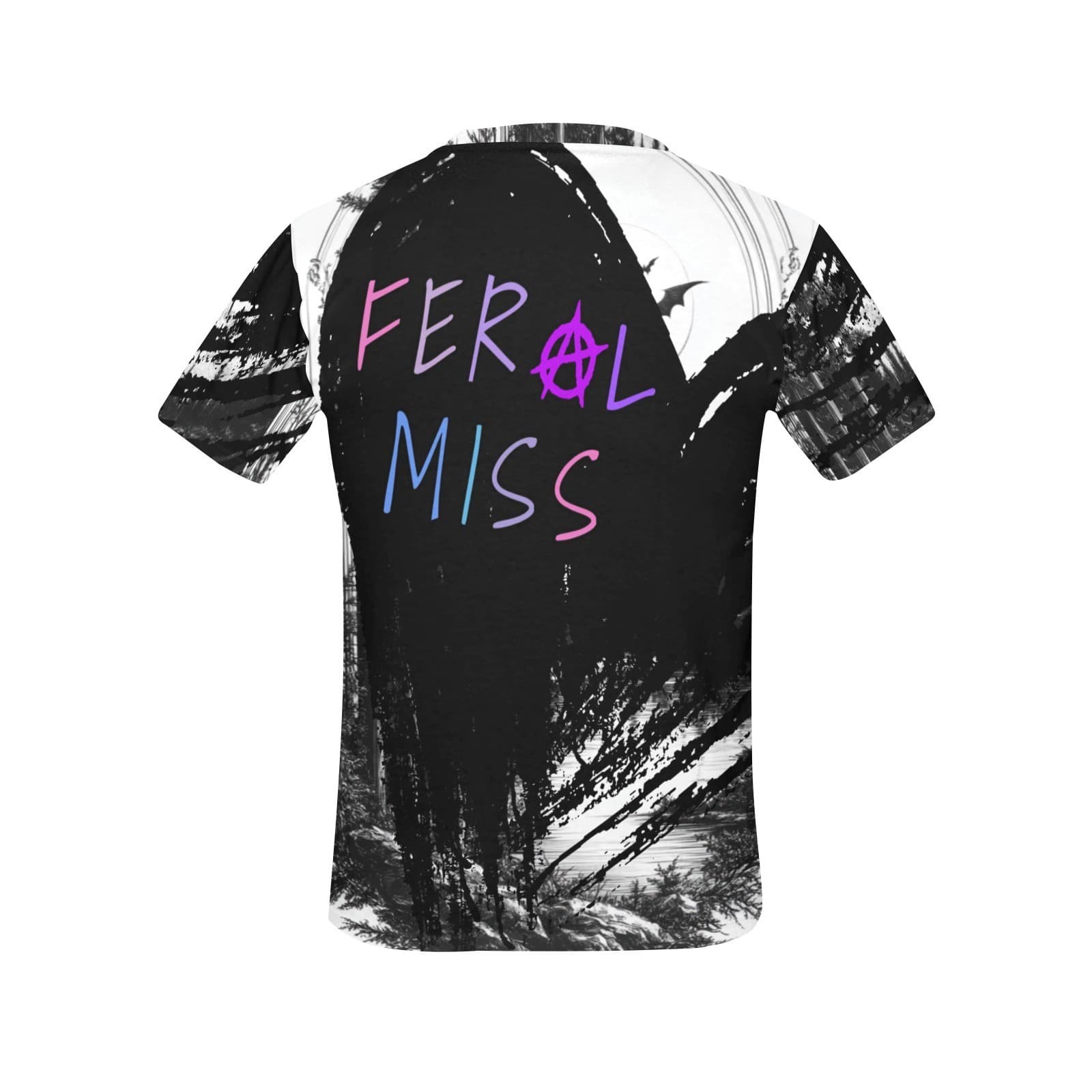 Feral Miss Moon & Bat Forest Tee – Gothic Print Shirt | XS–4XL | USA Made - Thumbnail 2