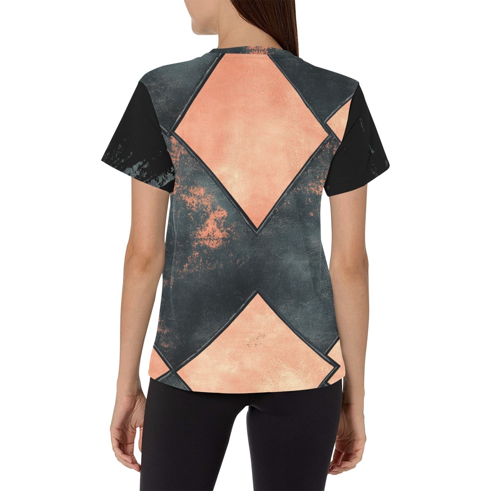 Feral Miss Grunge Diamond Tee – Coral & Charcoal Shirt | XS–4XL - Thumbnail 4