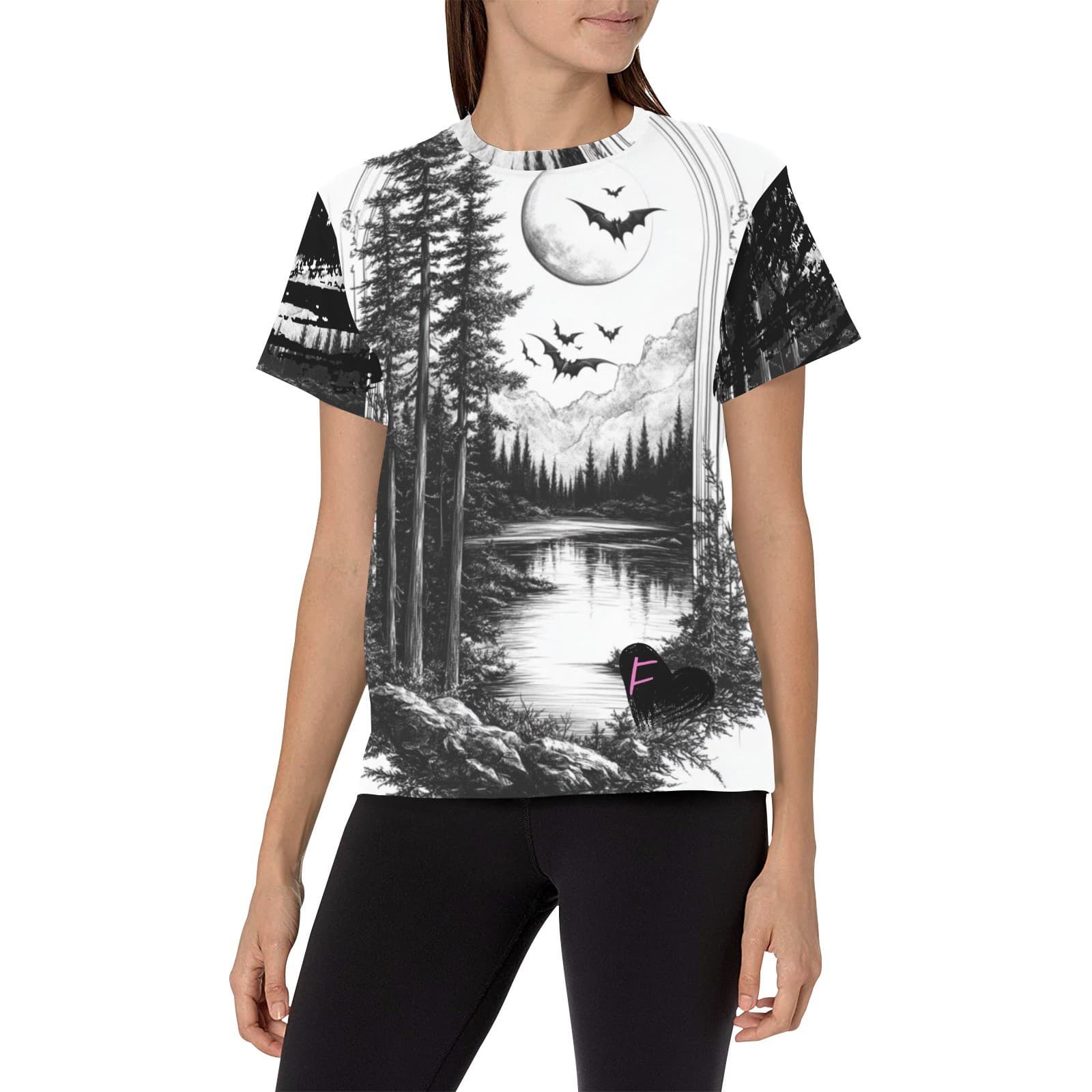 Feral Miss Moon & Bat Forest Tee – Gothic Print Shirt | XS–4XL | USA Made - Thumbnail 5
