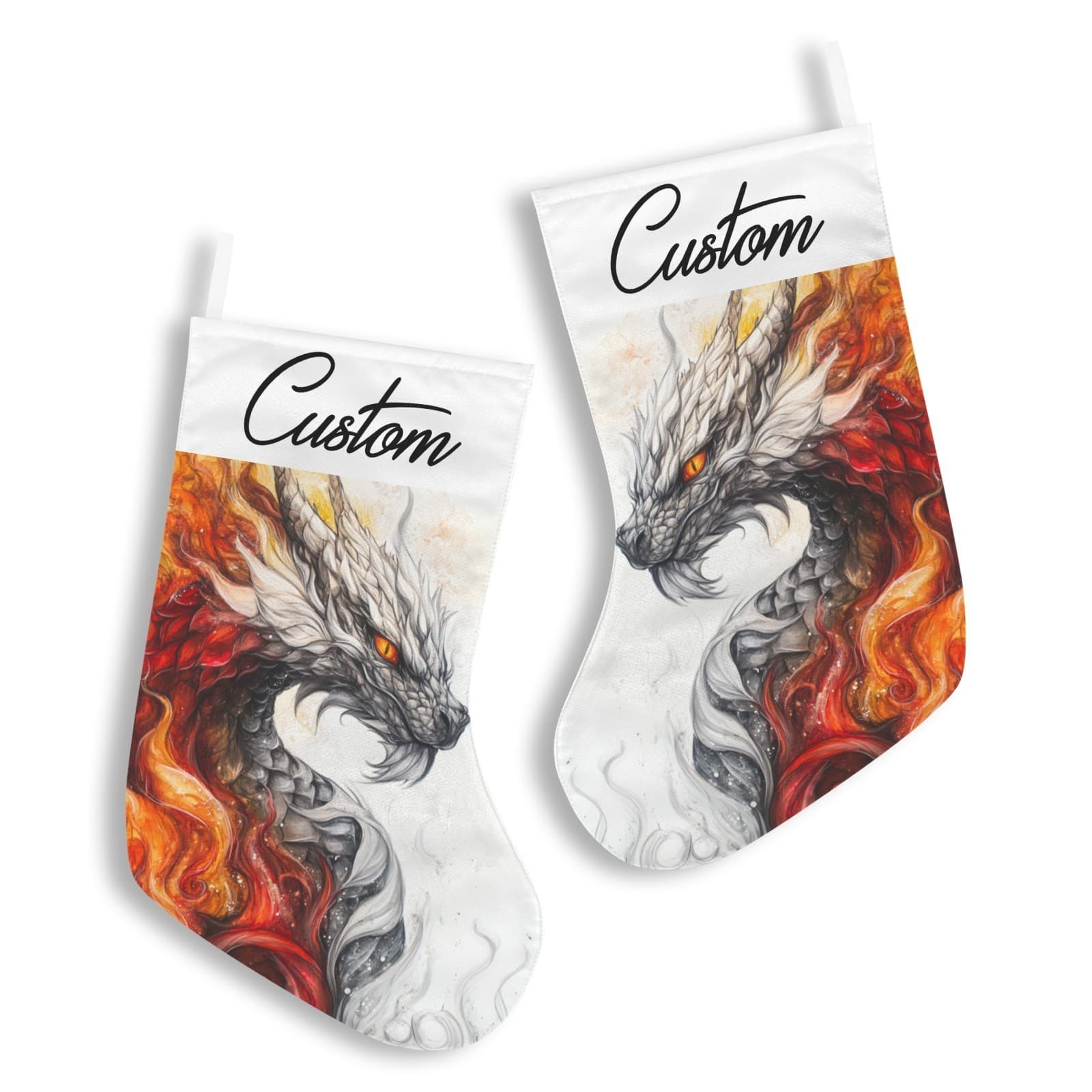 Custom Dragon Christmas Stocking – Fire & Ice Mythical Holiday Decor Gift - Thumbnail 4