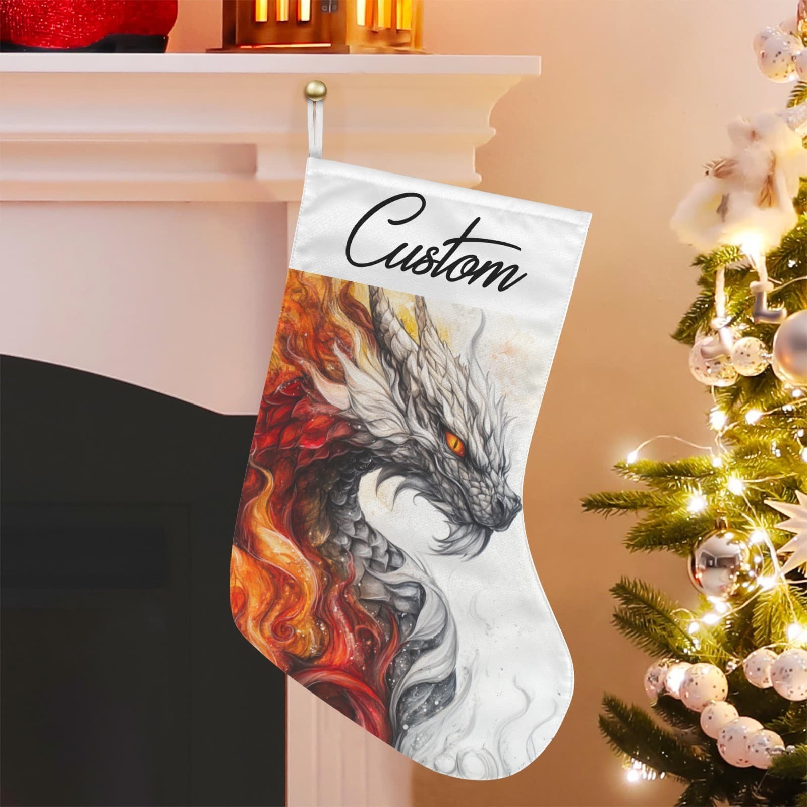 Custom Dragon Christmas Stocking – Fire & Ice Mythical Holiday Decor Gift - Thumbnail 5