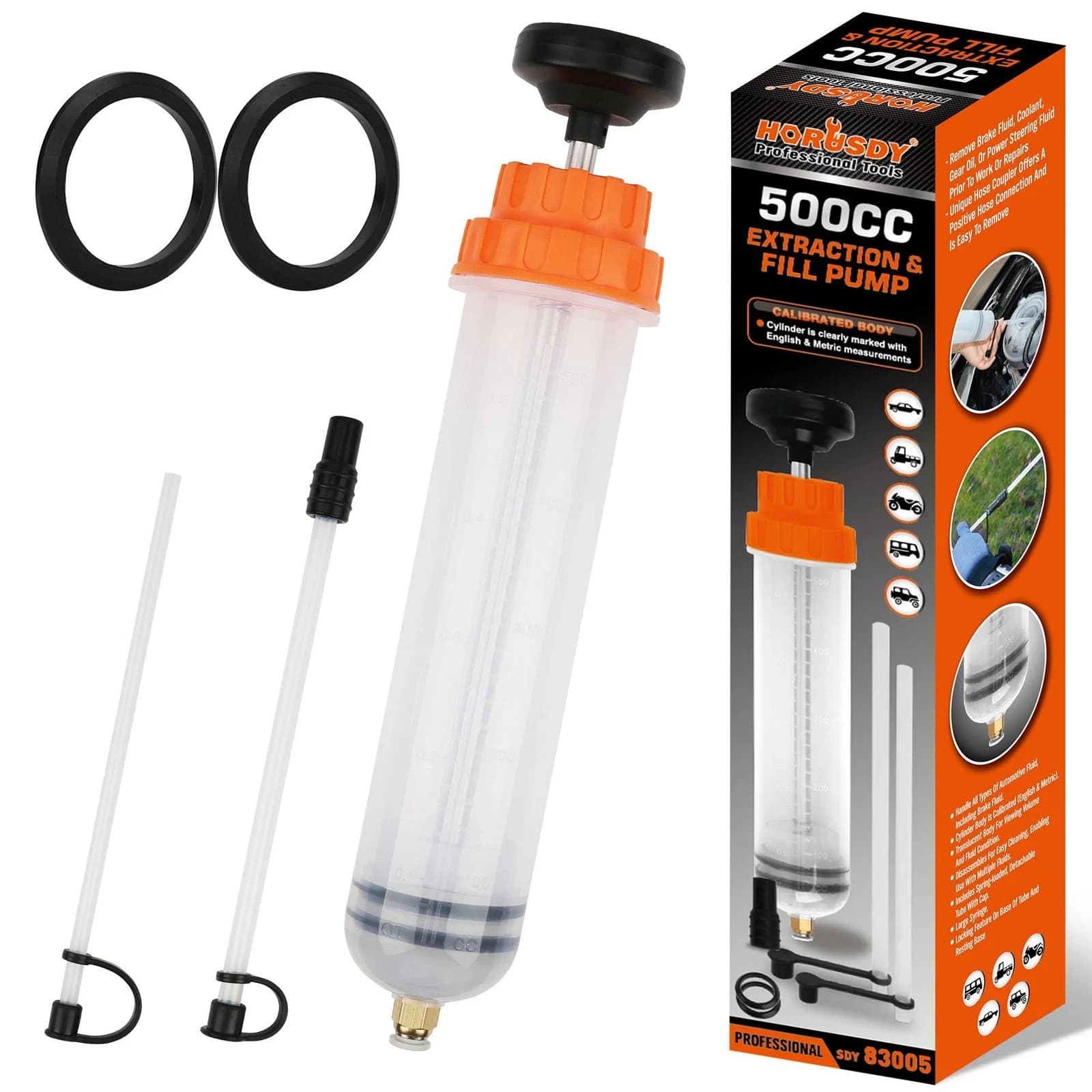 HORUSDY 500cc Automotive Fluid Extractor Oil Syringe Fuel Transfer Suction Pump - Thumbnail 2