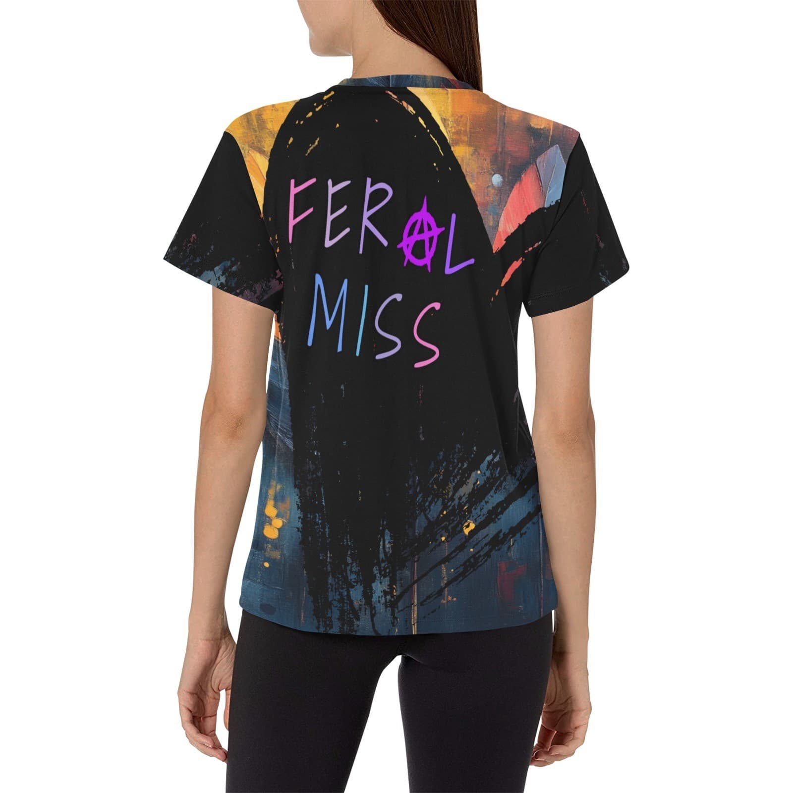 Feral Miss Feather Print Tee – Fall Flame Colors Graphic Shirt | XS–4XL - Thumbnail 4