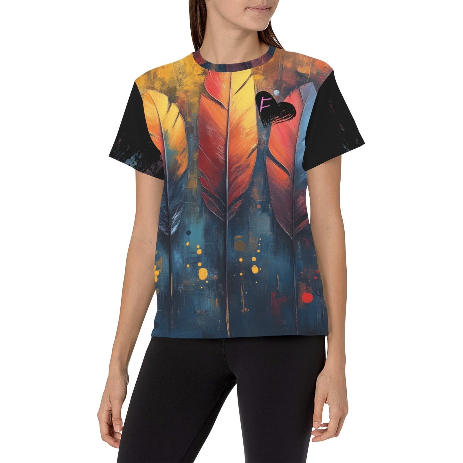 Feral Miss Feather Print Tee – Fall Flame Colors Graphic Shirt | XS–4XL - Thumbnail 5
