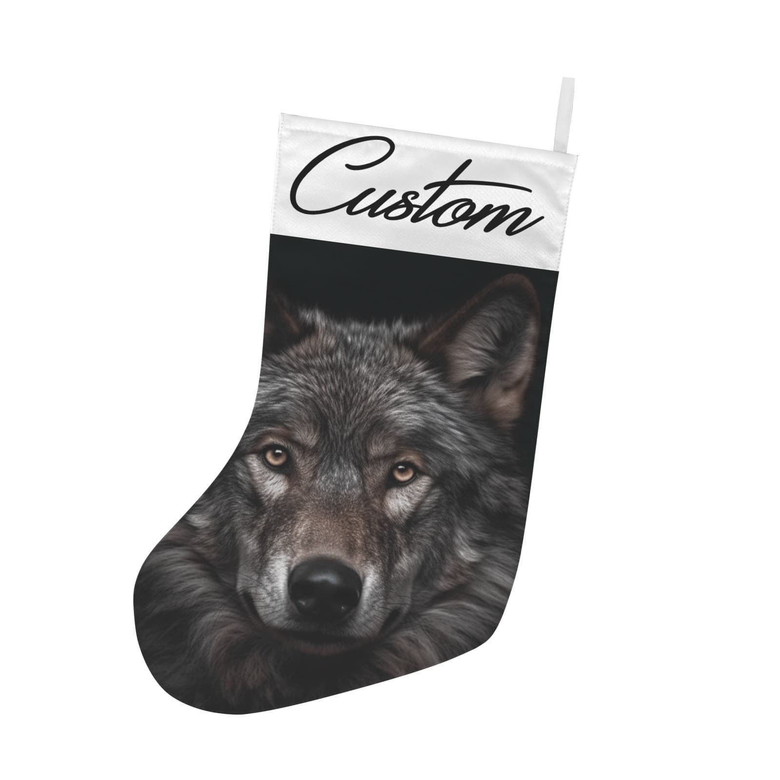 Custom Wolf Christmas Stocking – Fierce Gray Wolf Holiday Decor, Rustic Cabin Lo