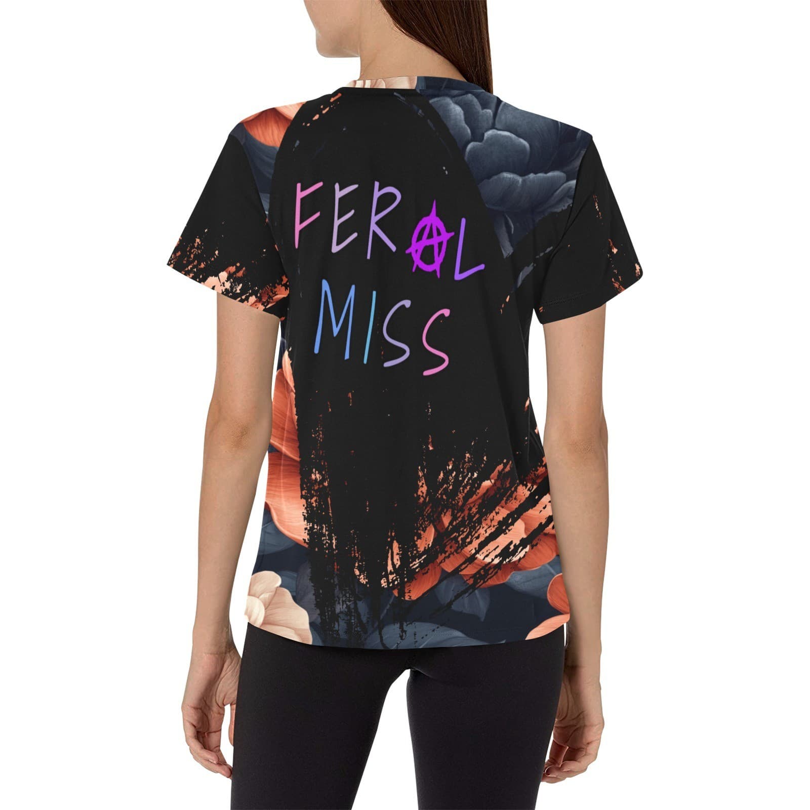 Feral Miss Rust Peony Tee – Bold Floral Shirt with Dark Leaves | XS–4XL - Thumbnail 4