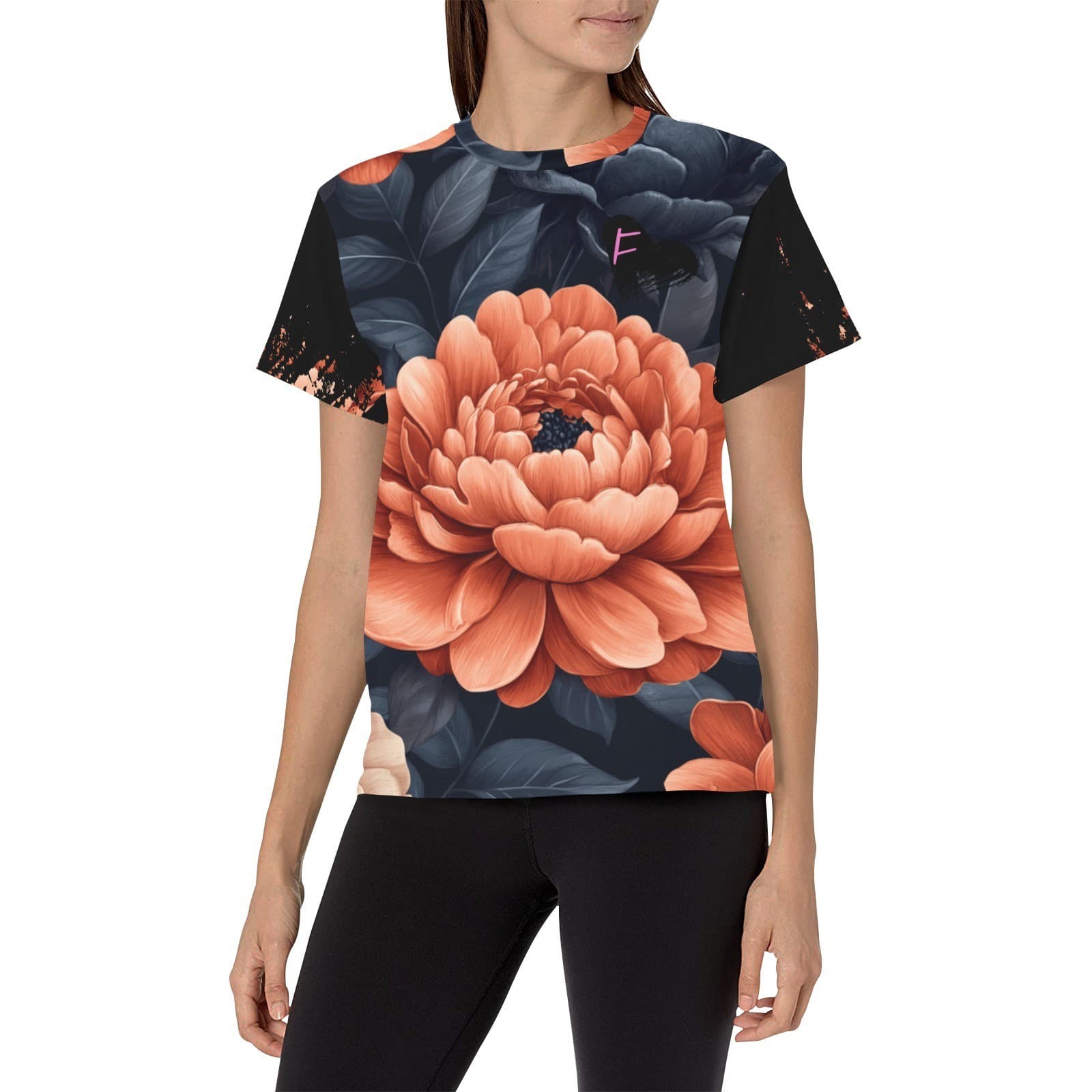 Feral Miss Rust Peony Tee – Bold Floral Shirt with Dark Leaves | XS–4XL - Thumbnail 3