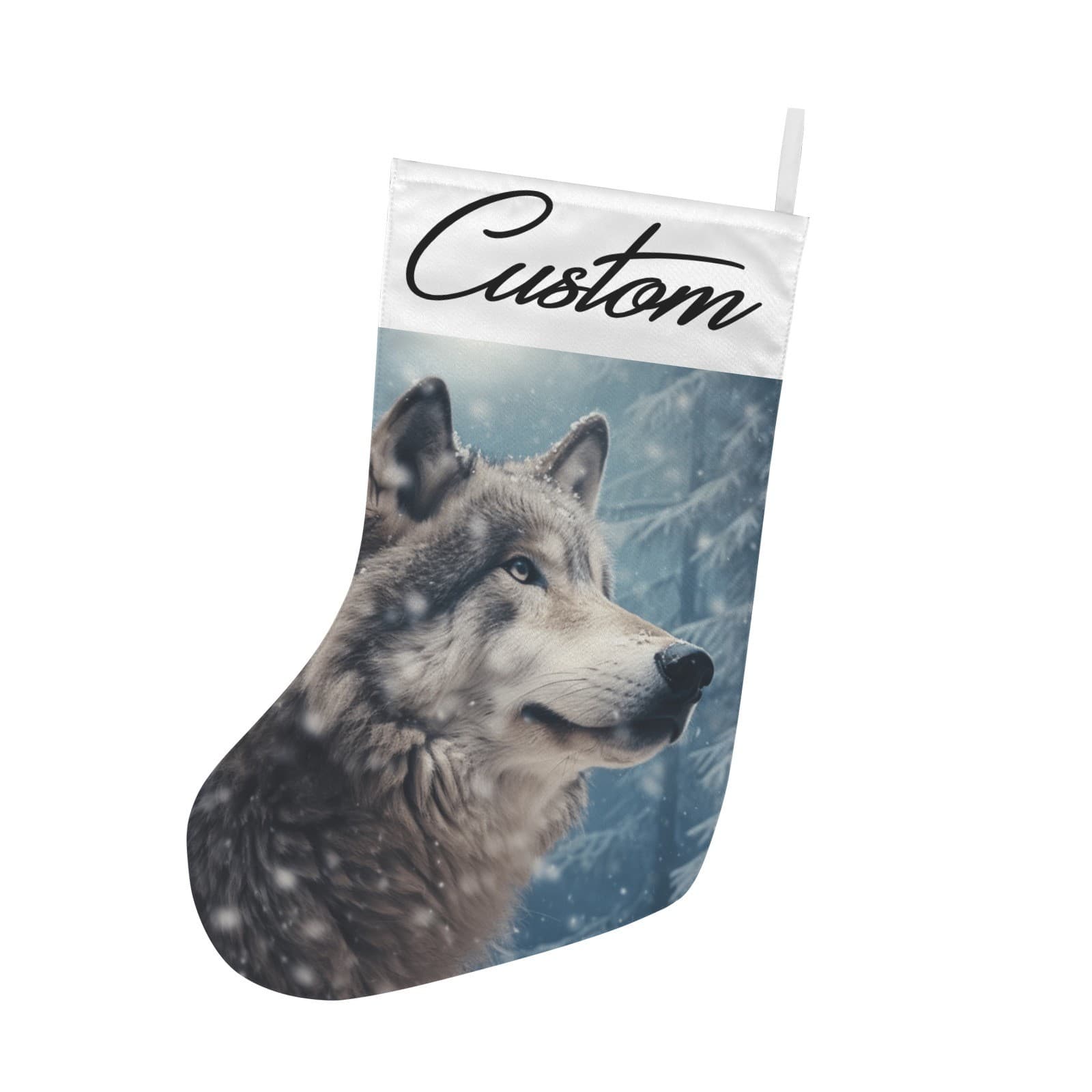 Personalized Wolf Christmas Stocking – Custom Name Woodland Cabin Holiday Décor