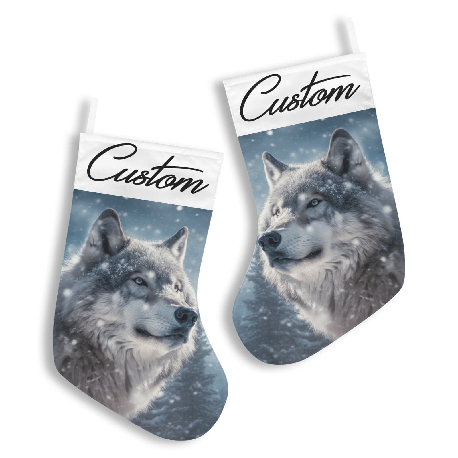 Personalized Wolf Christmas Stocking – Custom Name Woodland Cabin Holiday Décor - Thumbnail 4