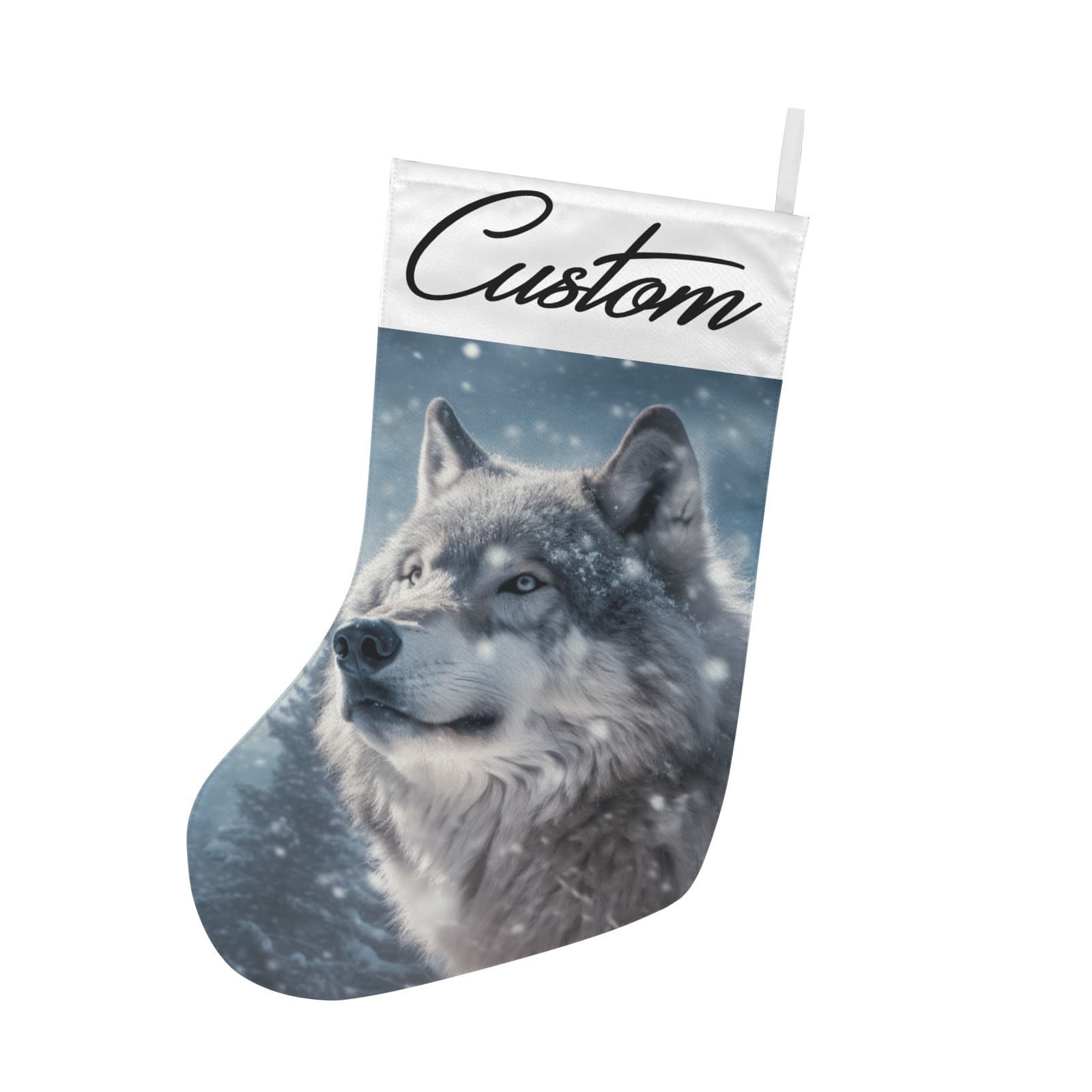 Personalized Wolf Christmas Stocking – Custom Name Woodland Cabin Holiday Décor