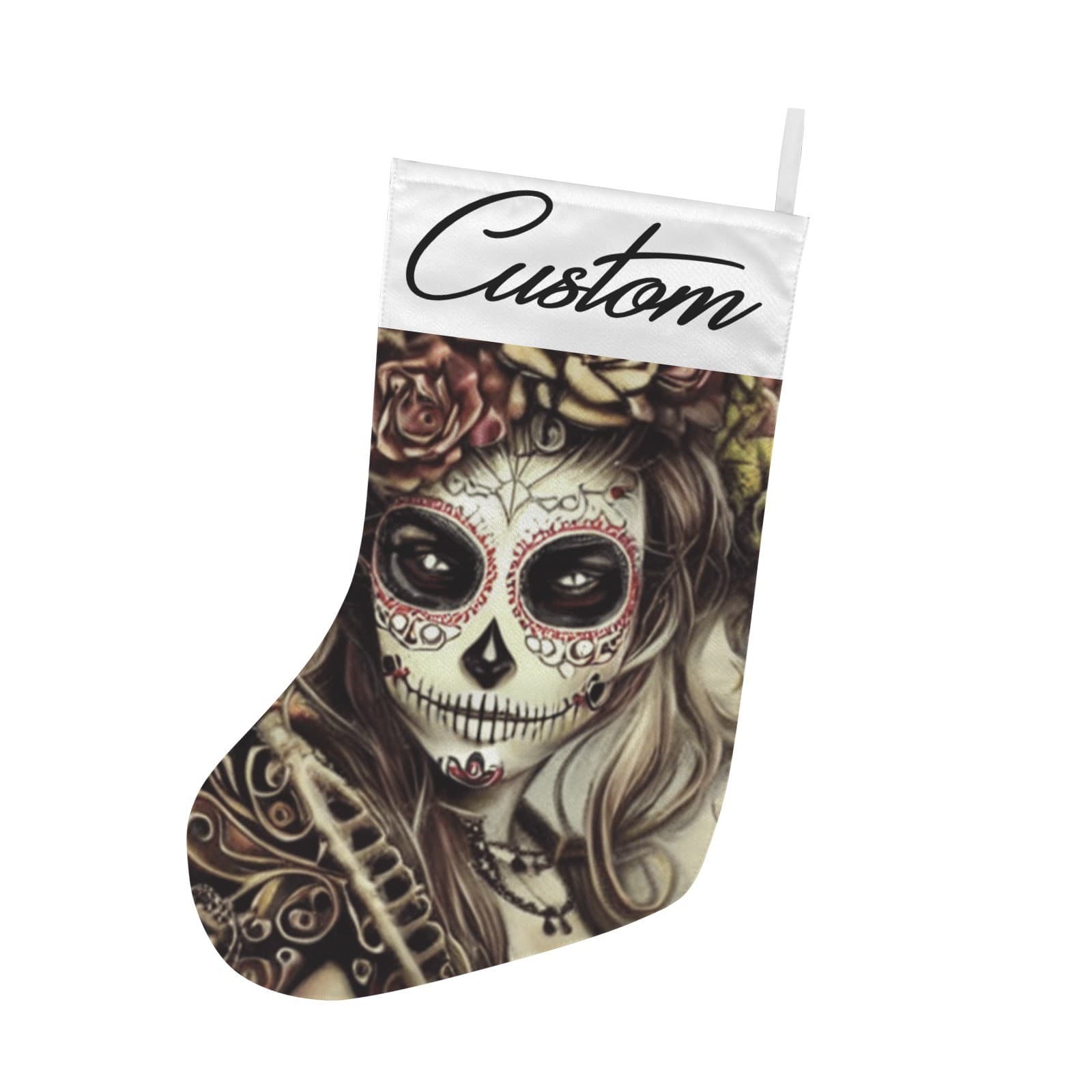 Personalized Sugar Skull Christmas Stocking – Custom Day of the Dead Holiday Déc