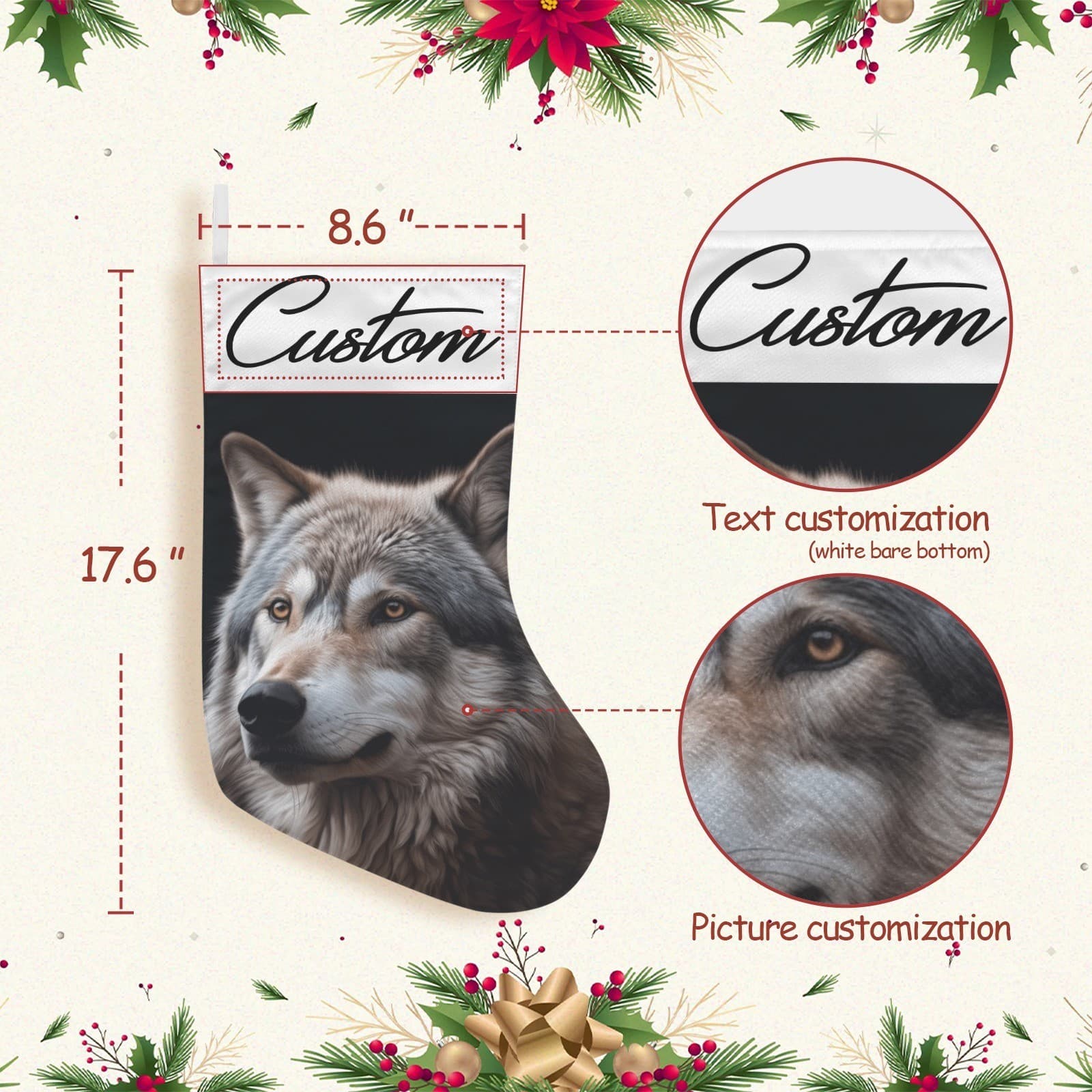 Custom Christmas Stocking Wolf Design – Personalized Holiday Fireplace Decor Gif - Thumbnail 5