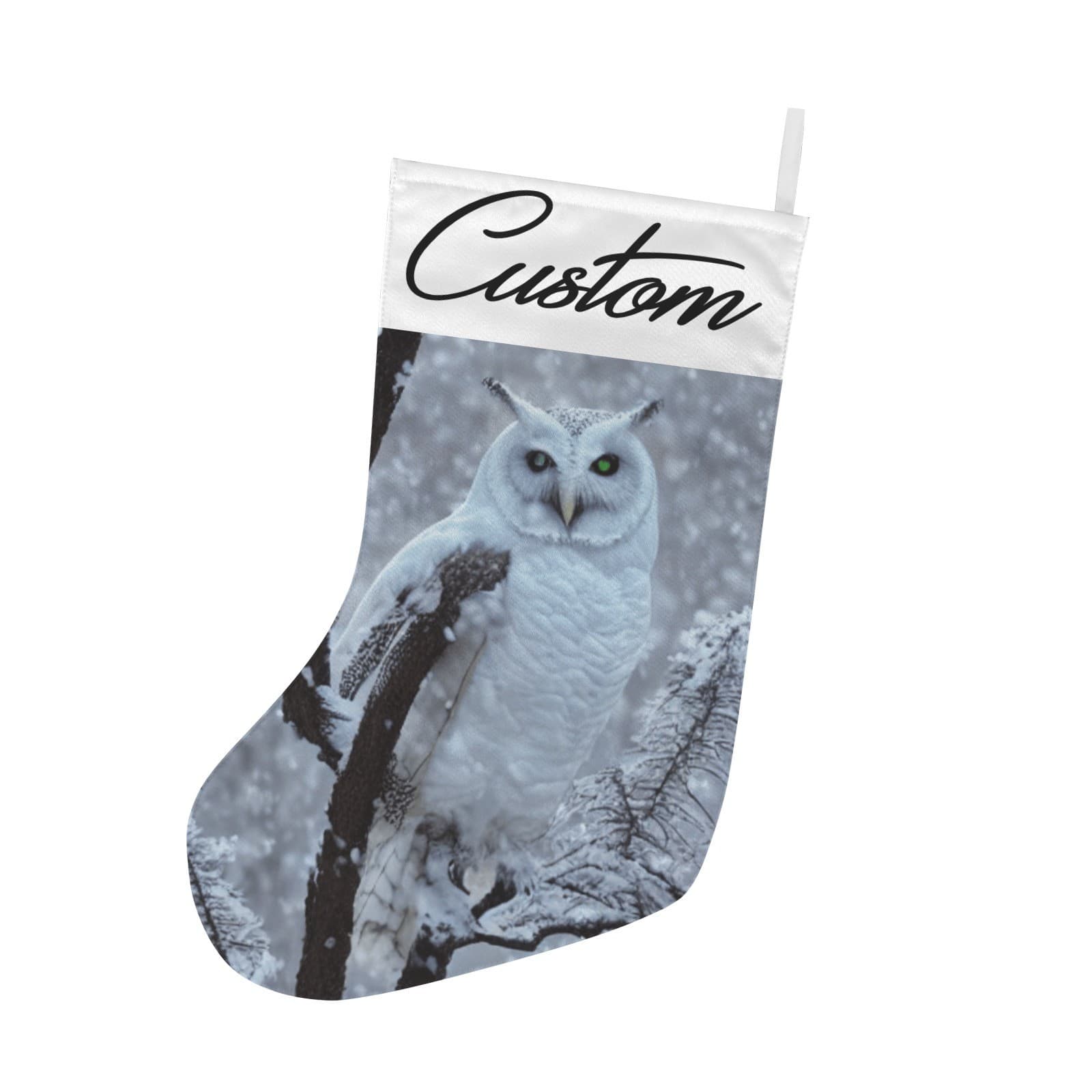 Custom Snowy Owl Christmas Stocking – Personalized Winter Woodland Holiday Decor