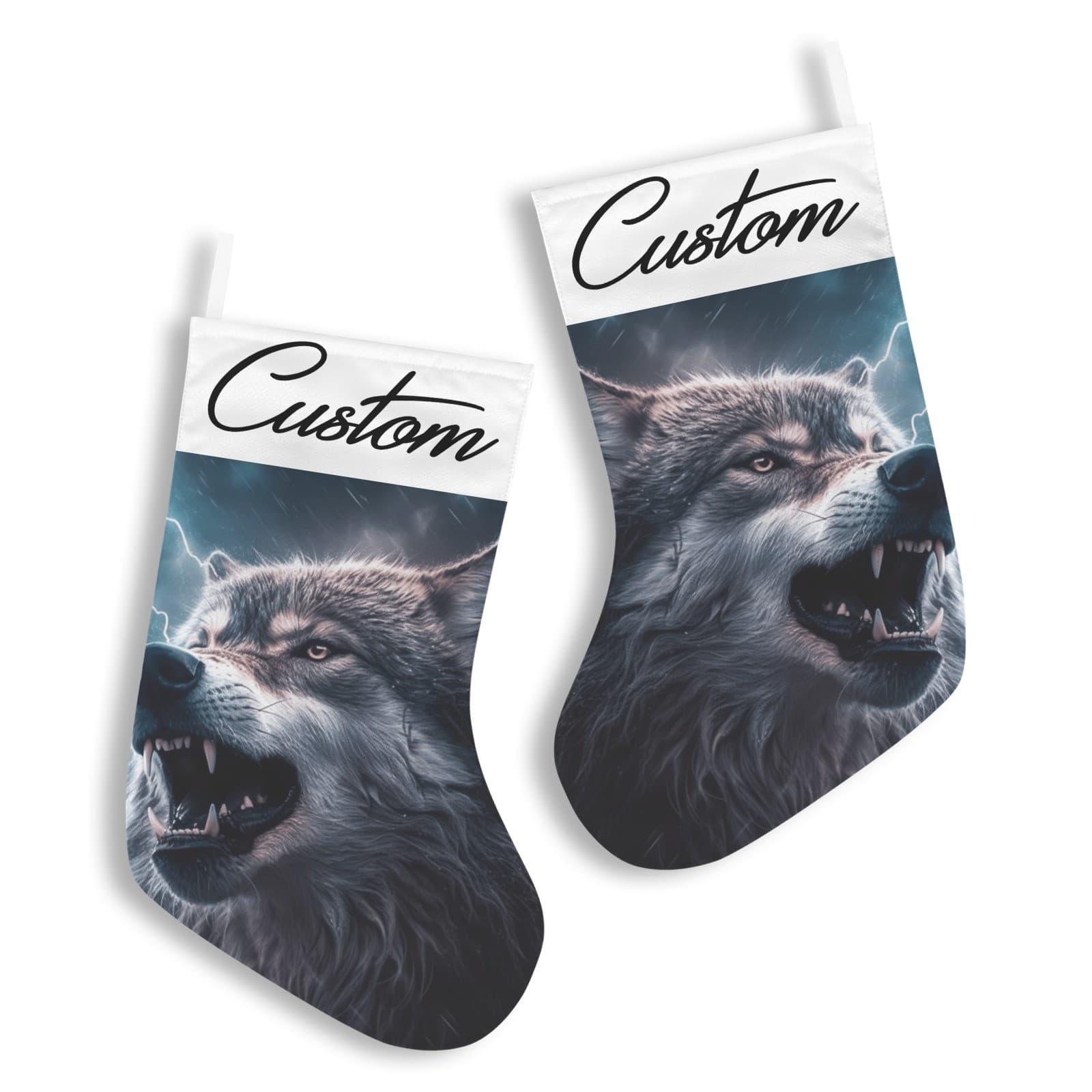 Personalized Wolf Christmas Stocking – Custom Name Fierce Storm Wolf Holiday Déc - Thumbnail 5