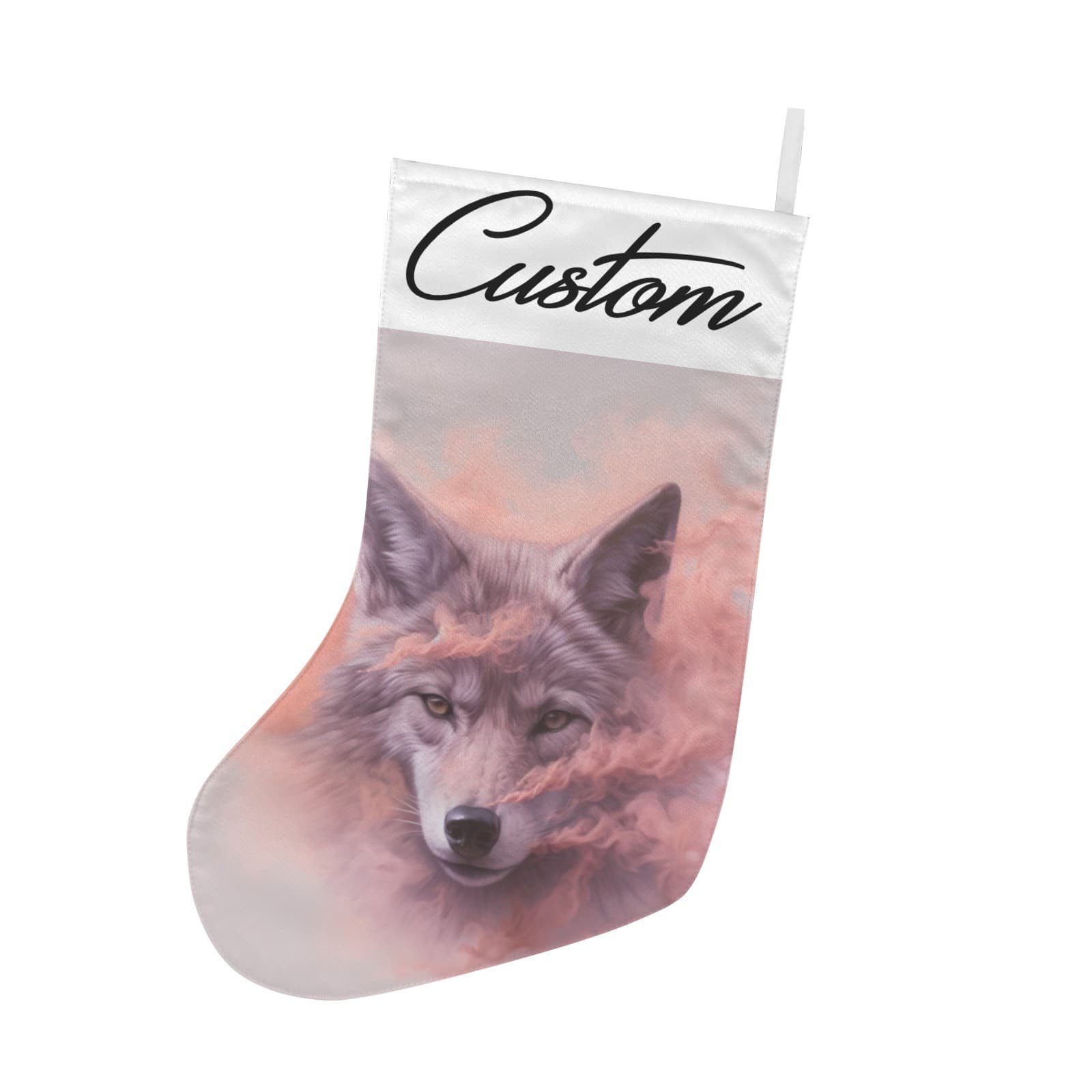Custom Wolf Christmas Stocking – Pink Mist Wolf Personalized Holiday Decor