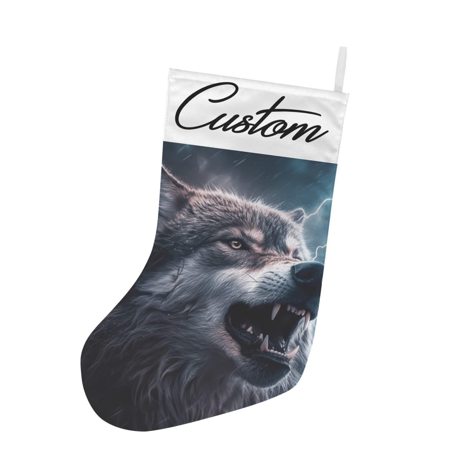 Personalized Wolf Christmas Stocking – Custom Name Fierce Storm Wolf Holiday Déc