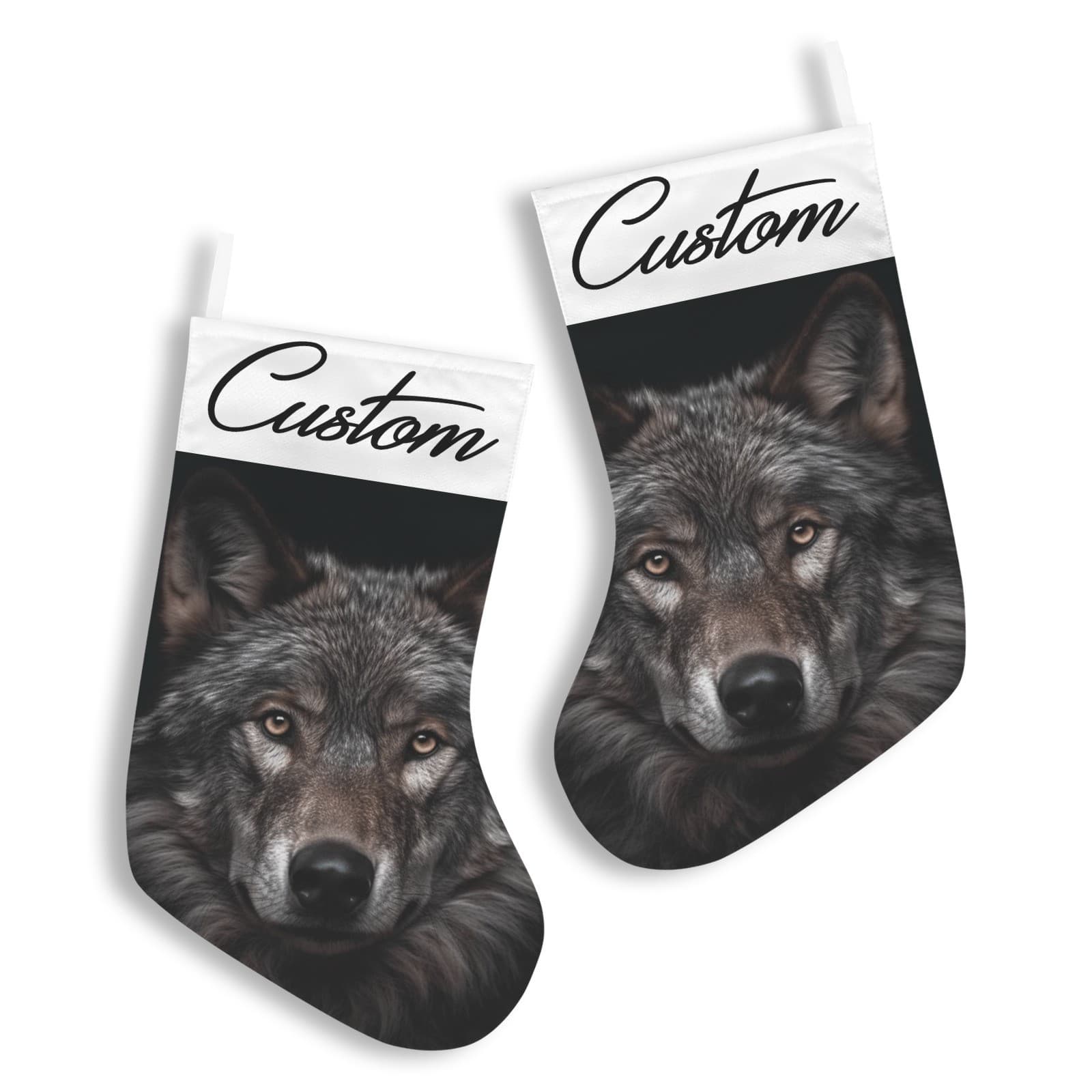 Custom Wolf Christmas Stocking – Fierce Gray Wolf Holiday Decor, Rustic Cabin Lo - Thumbnail 5