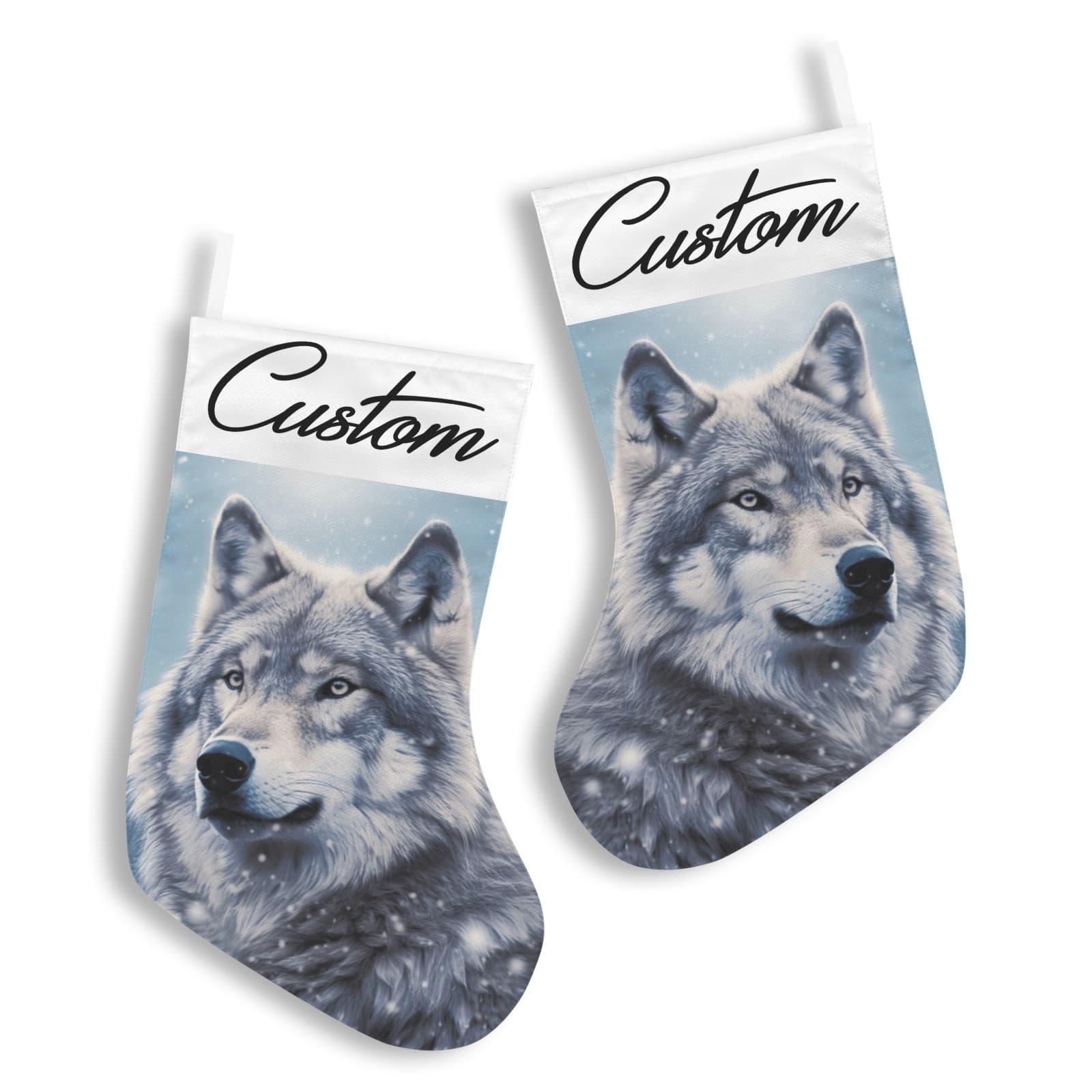 Personalized Wolf Christmas Stocking – Custom Name Woodland Winter Décor - Thumbnail 4
