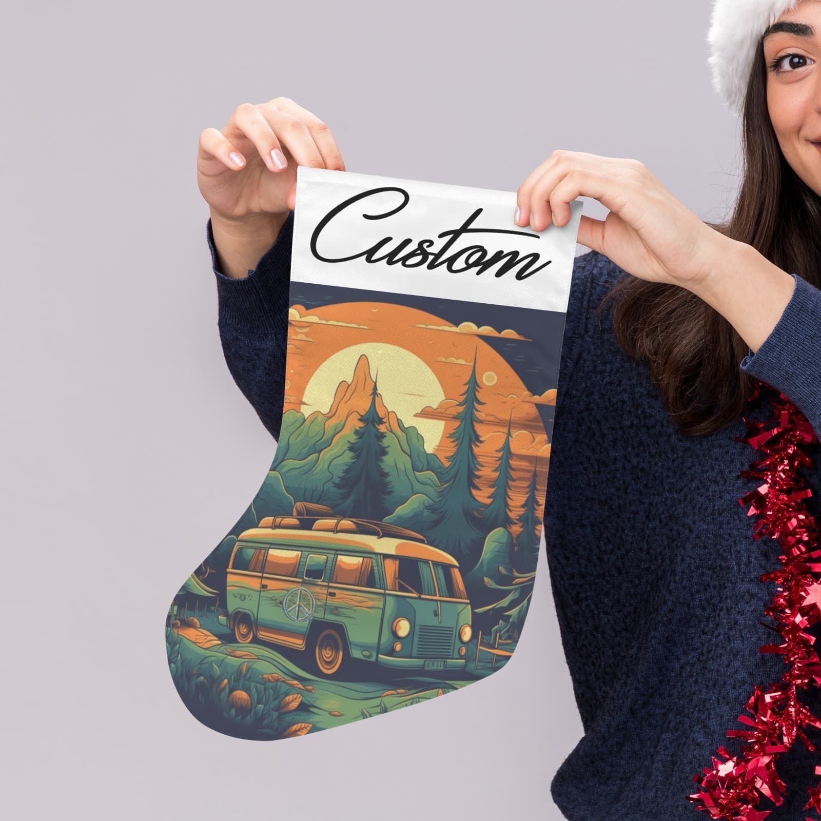 Personalized Camper Van Christmas Stocking – Retro Adventure Holiday Décor - Thumbnail 4