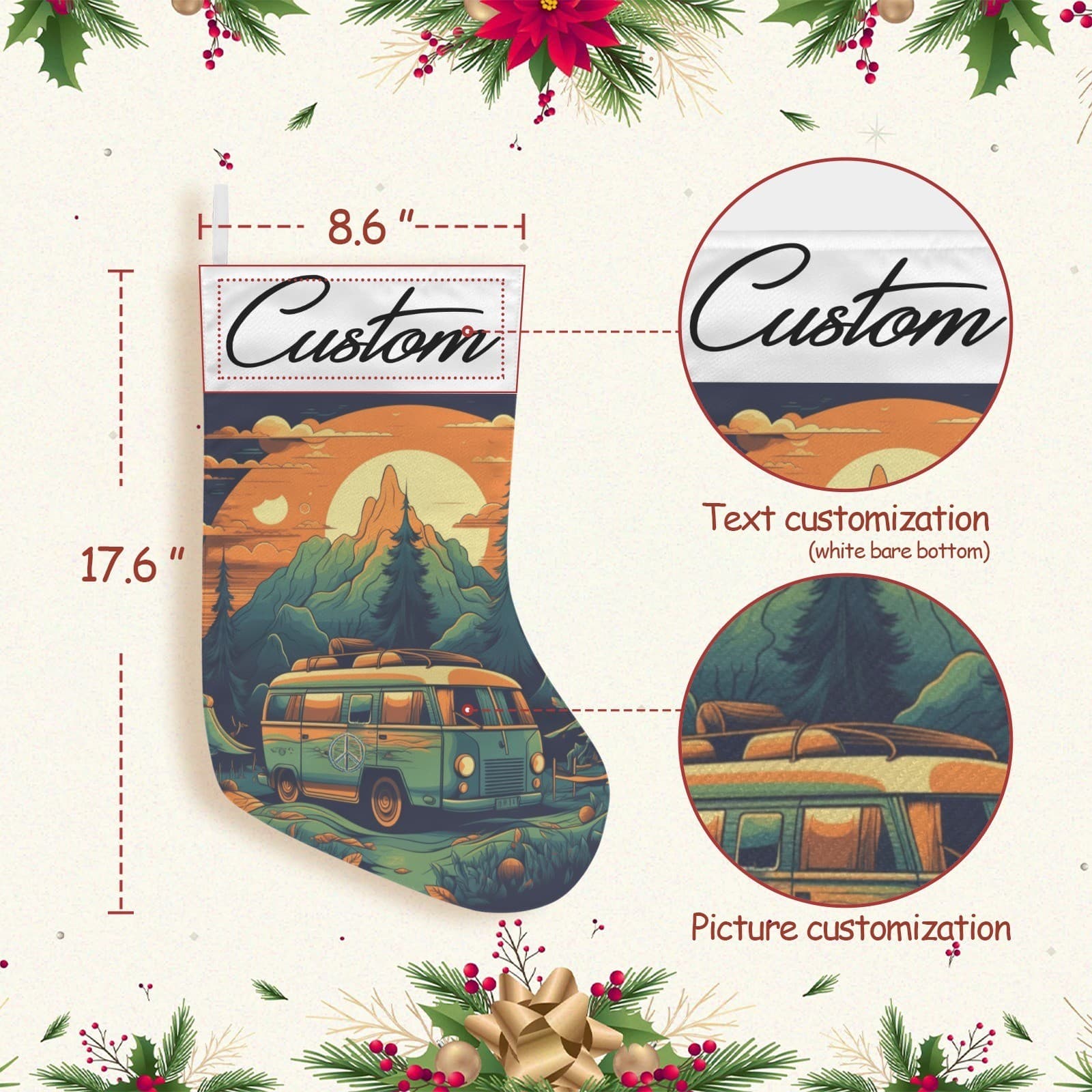 Personalized Camper Van Christmas Stocking – Retro Adventure Holiday Décor - Thumbnail 3