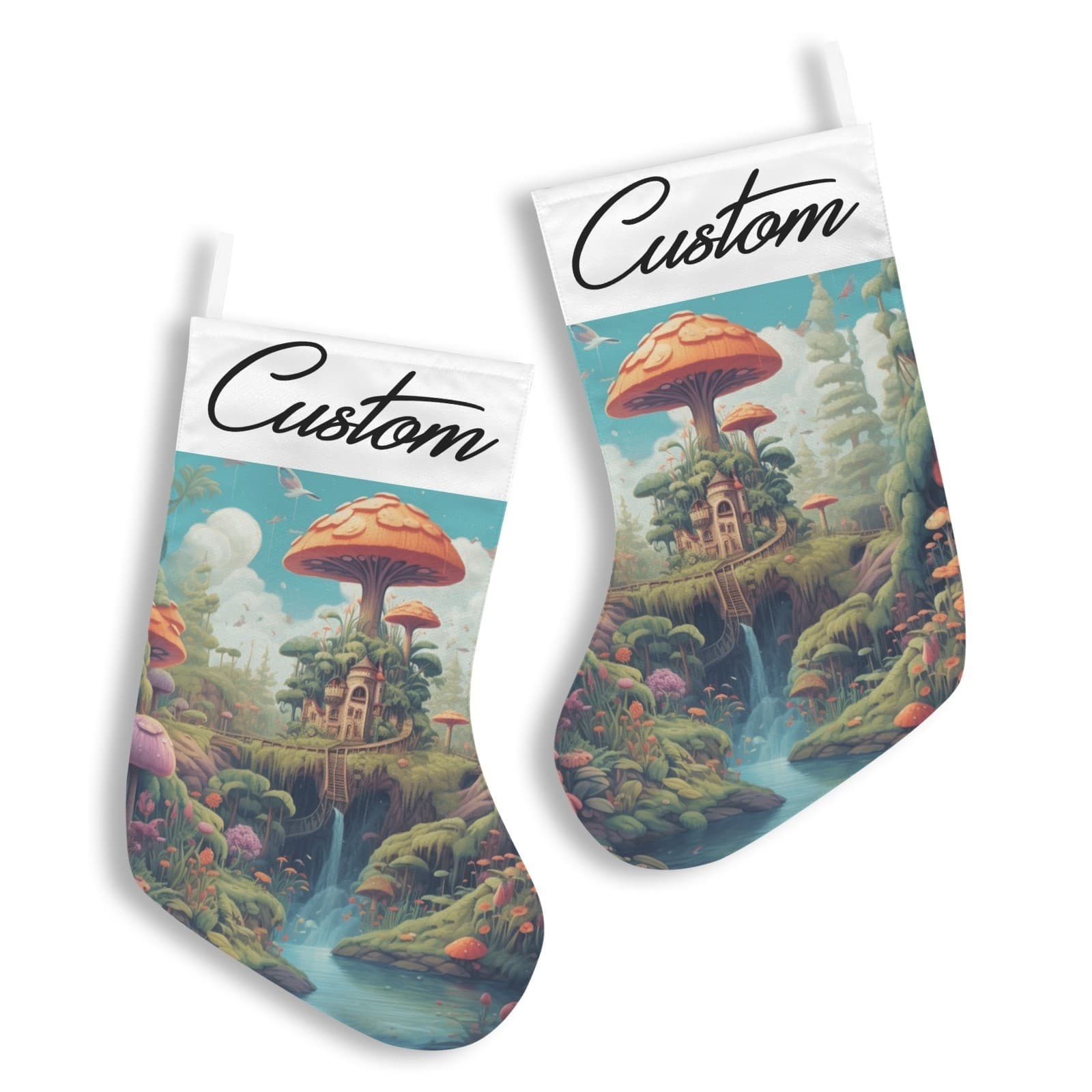 Personalized Mushroom Village Christmas Stocking – Custom Fantasy Holiday Décor - Thumbnail 5