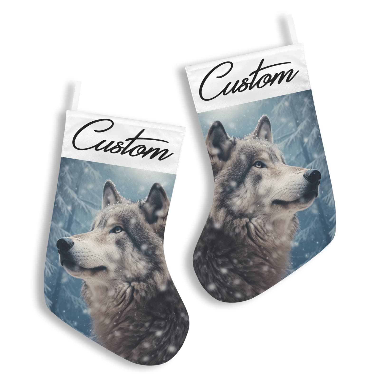 Personalized Wolf Christmas Stocking – Custom Name Woodland Cabin Holiday Décor - Thumbnail 5
