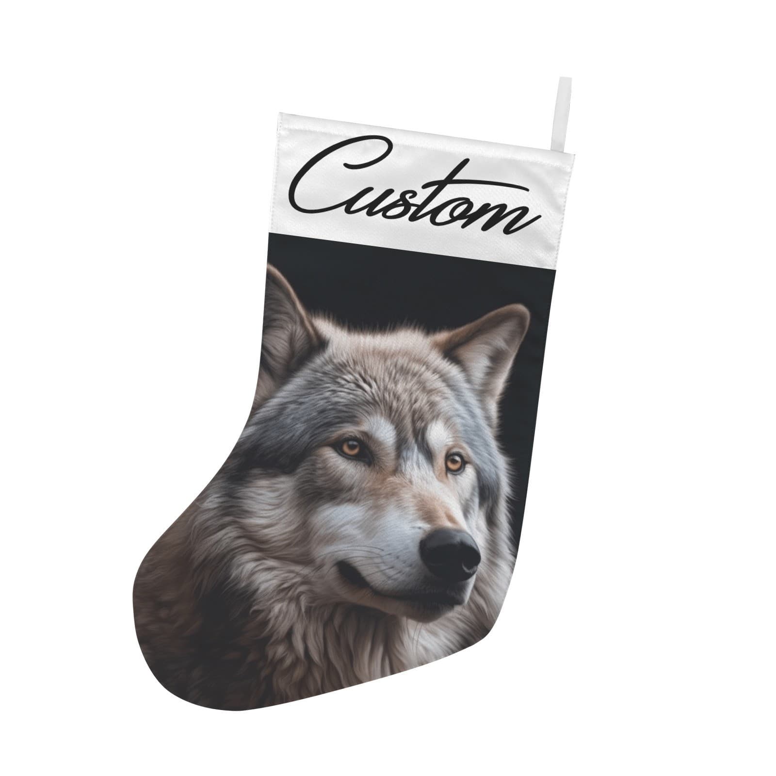 Custom Christmas Stocking Wolf Design – Personalized Holiday Fireplace Decor Gif - Thumbnail 3