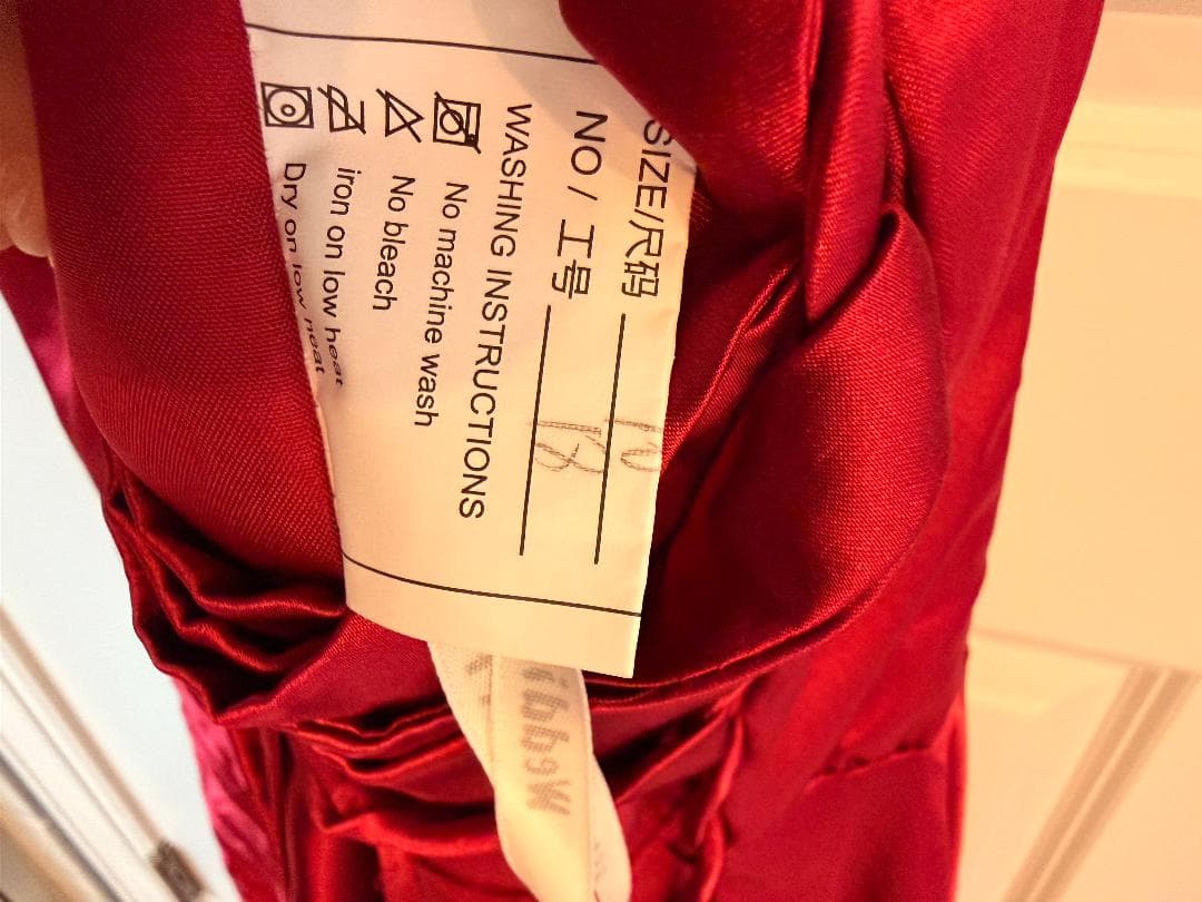 Red Formal Long Evening Gown with Pleated Bodice and Corset Tie Back - Thumbnail 4