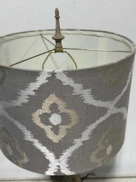 Silver & Gold Painted Table Lamp With Damask Shade - Thumbnail 2