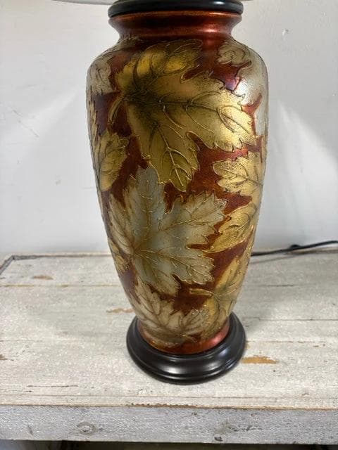 Wildwood Accents Metallic Leaves Base Table Lamp with Red Trim Shade - Thumbnail 2