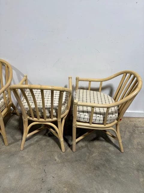 Set Of 4 McGuire Rattan And Bamboo Chairs With 3 Cushions - Thumbnail 2