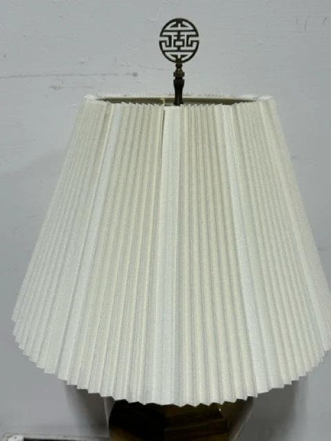 Brass Urn Table Lamp With Cream Pleated Shade - Thumbnail 2