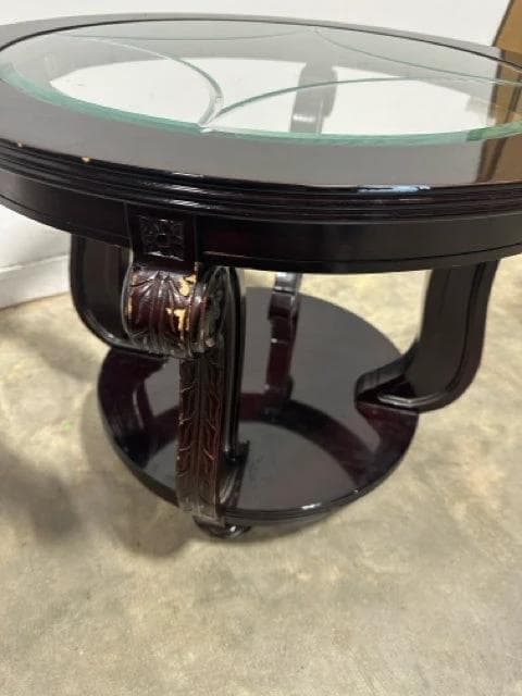 Round Dark Wood End Table(AS IS) - Thumbnail 2