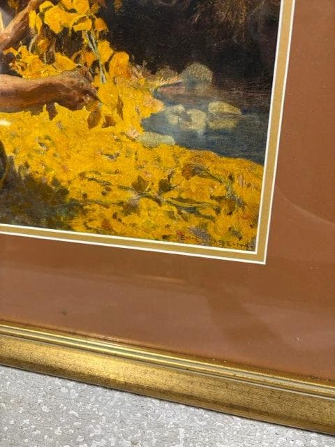 Crouching In Yellow Leaves Gold Framed Print By Eanger Irving Couse - Thumbnail 2